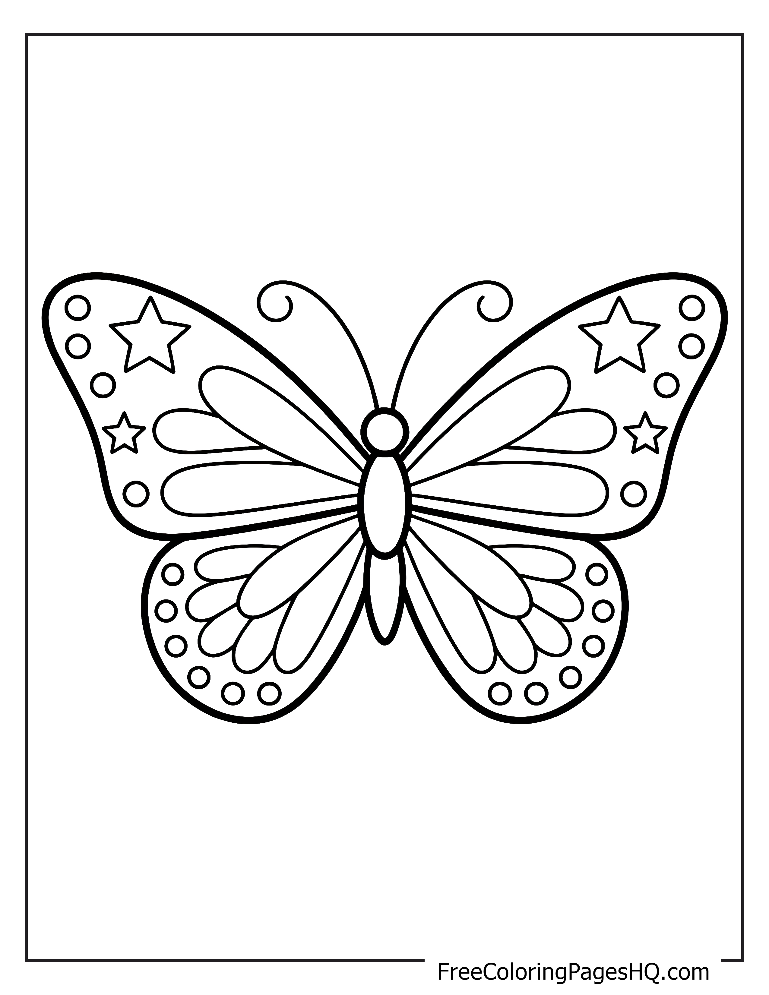 Illustration of a butterfly featuring detailed wing designs and stars.
