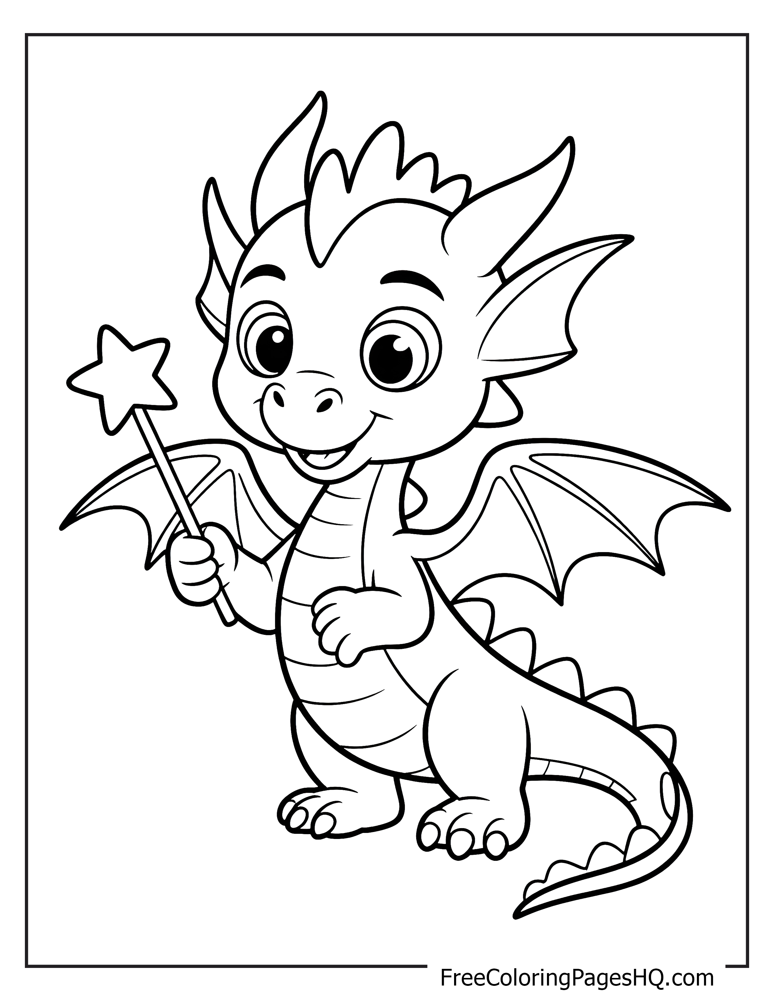 Adorable baby dragon holding a magical wand.