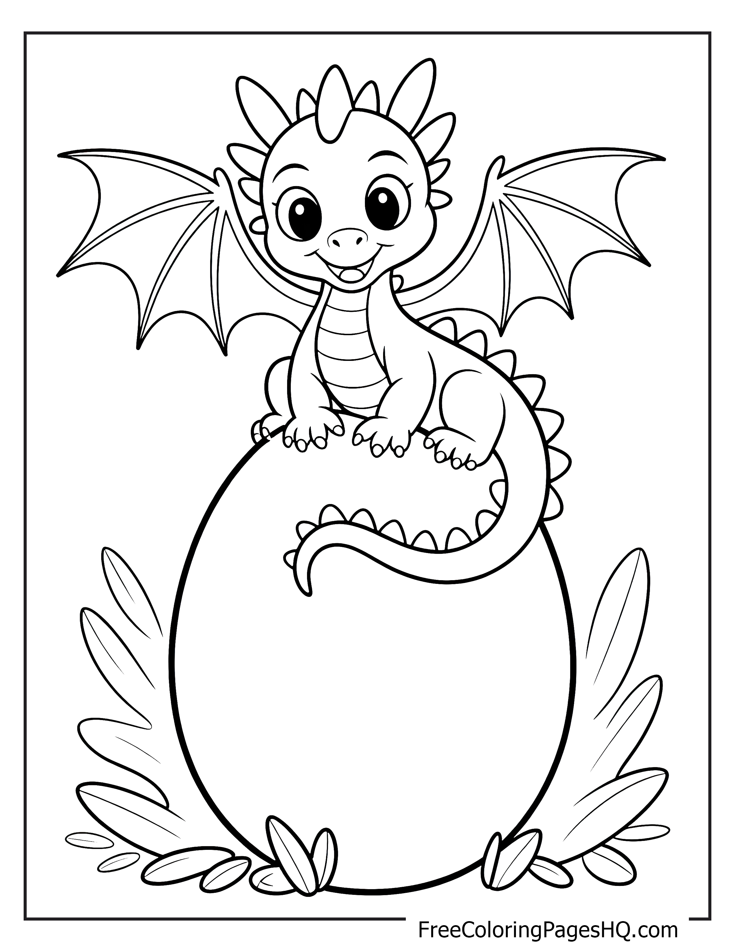 Adorable dragon sitting on a big egg illustration.