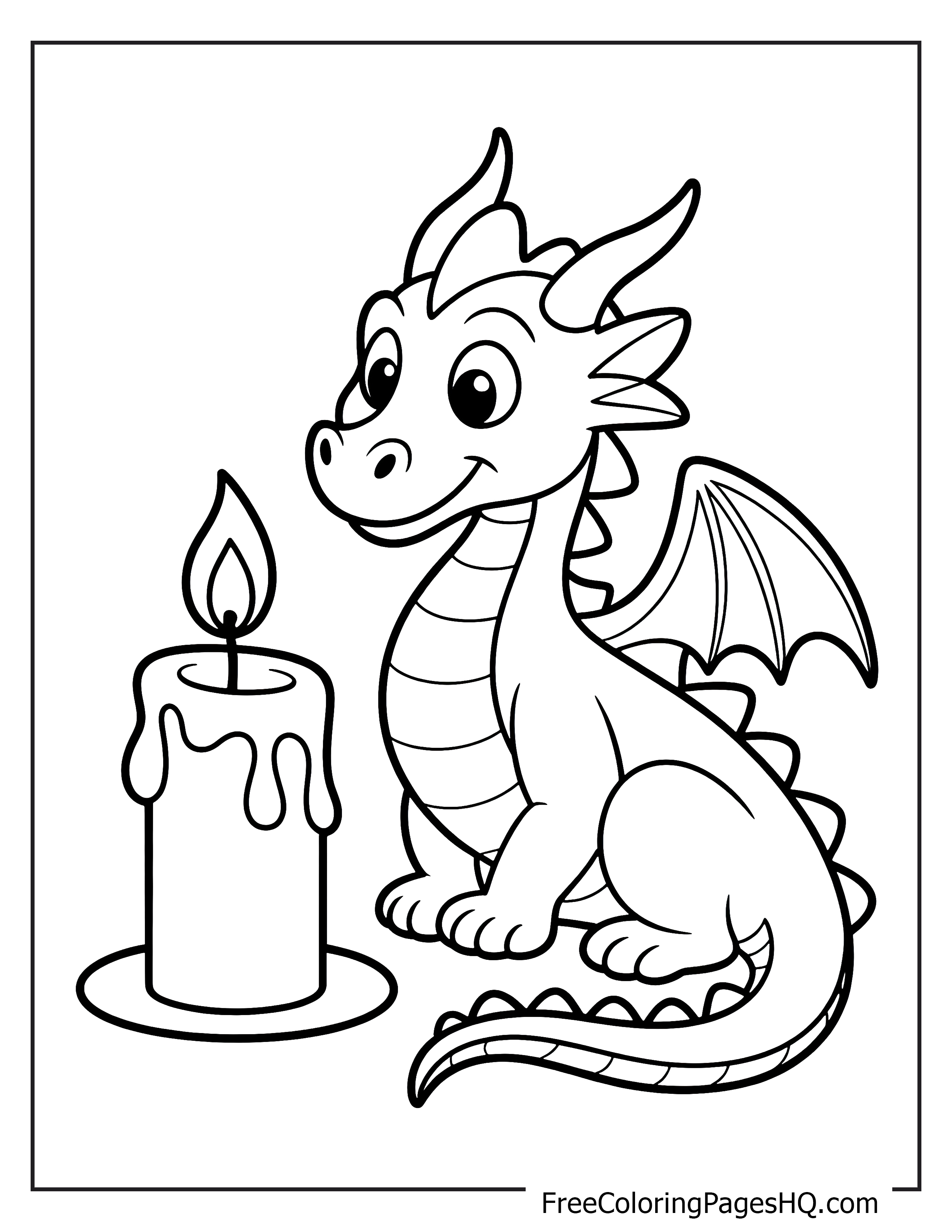 Adorable dragon sitting beside a lit candle.