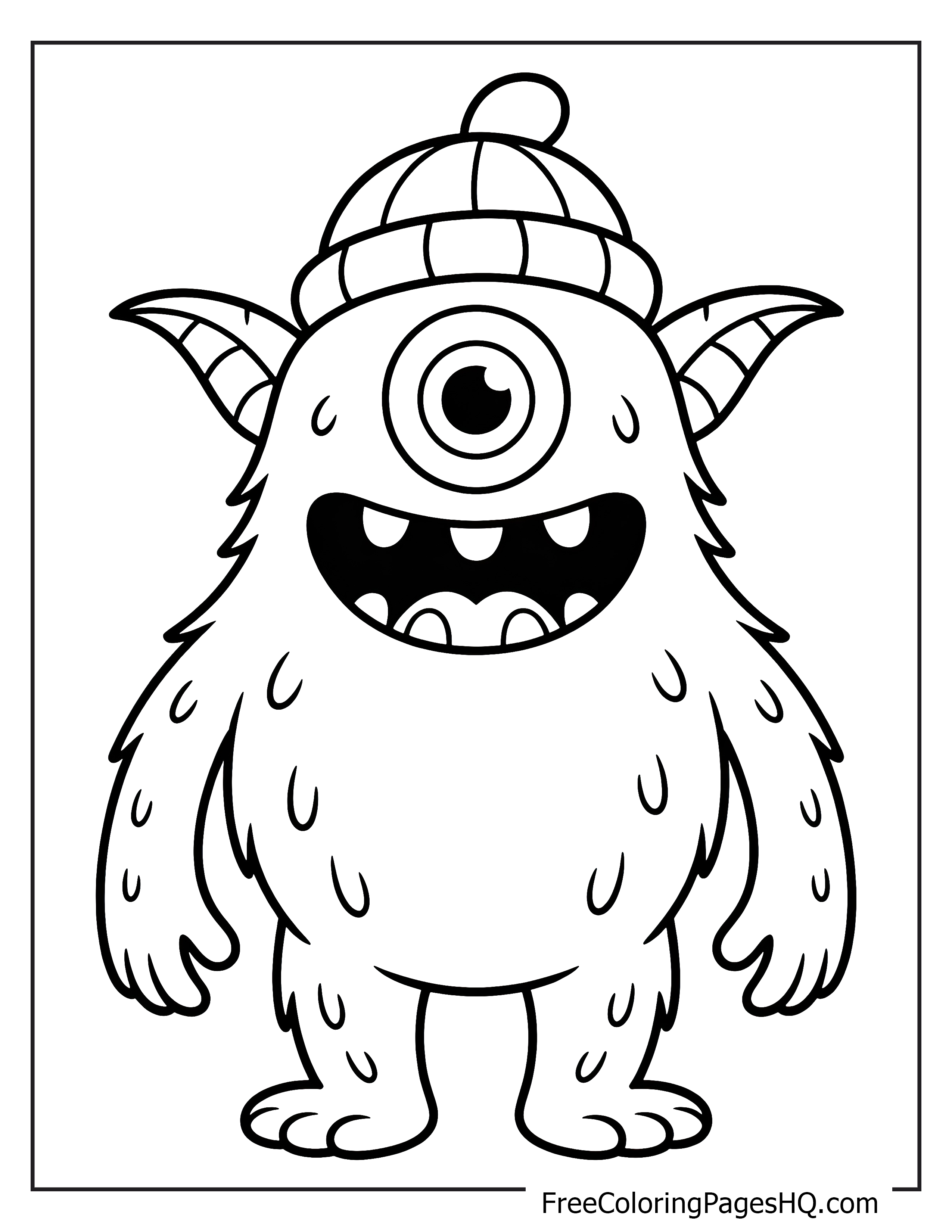A cheerful, one-eyed monster wearing a beanie with a big smile.