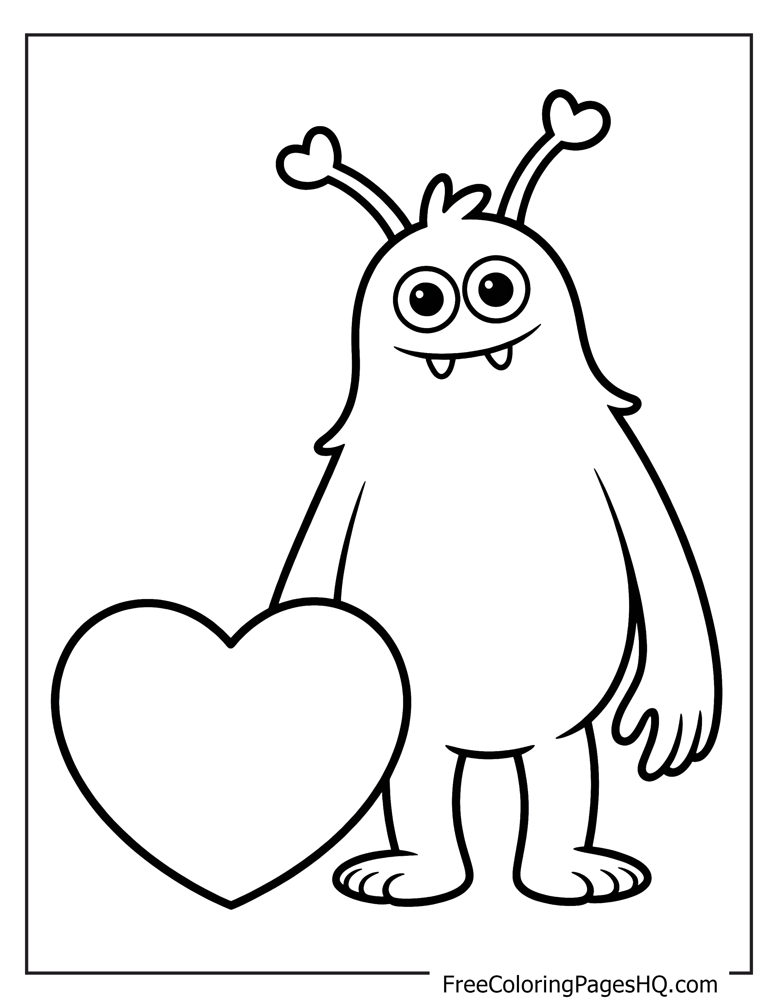 A monster with heart-shaped antennae holding a heart.