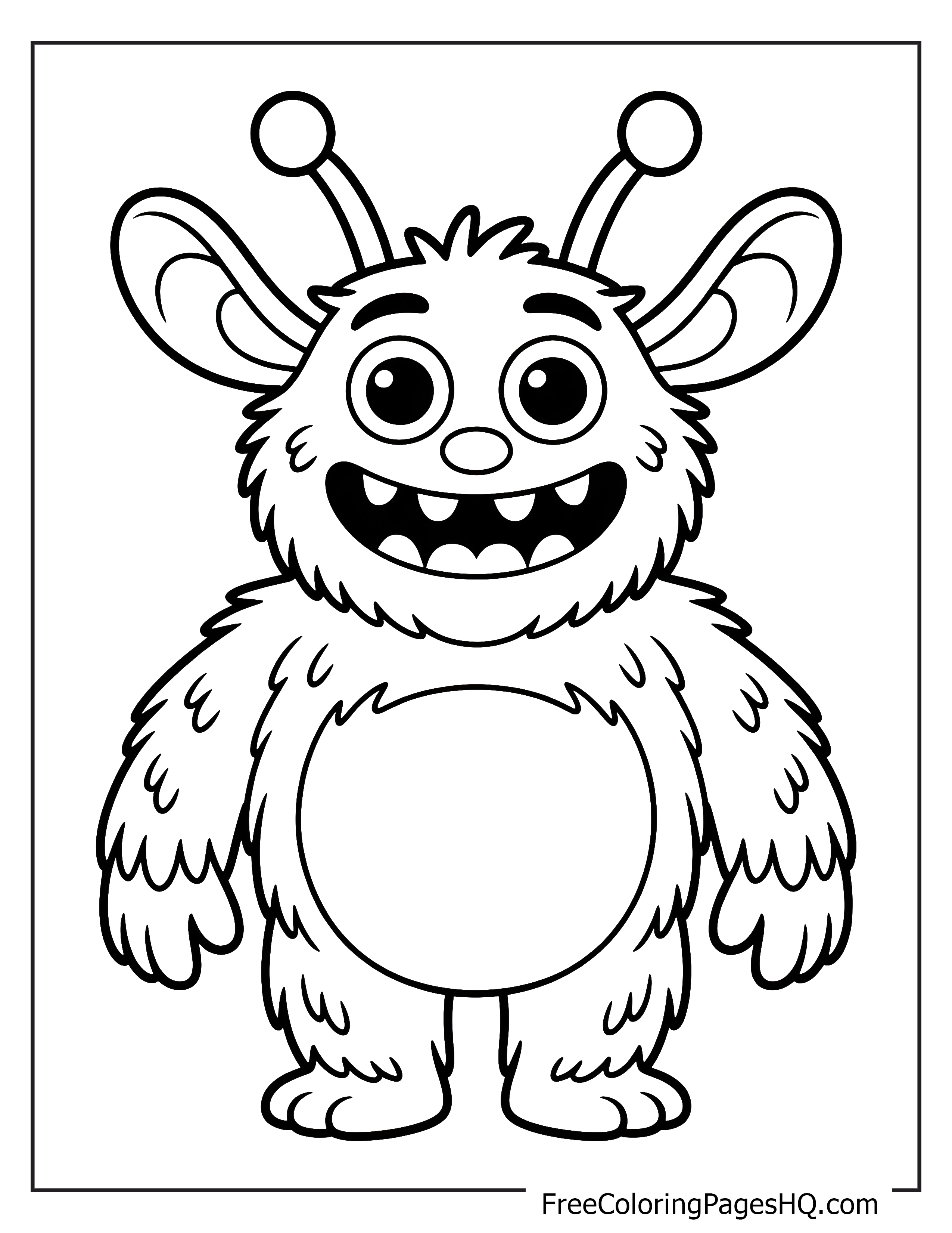 A furry monster with big round eyes and a joyful smile.