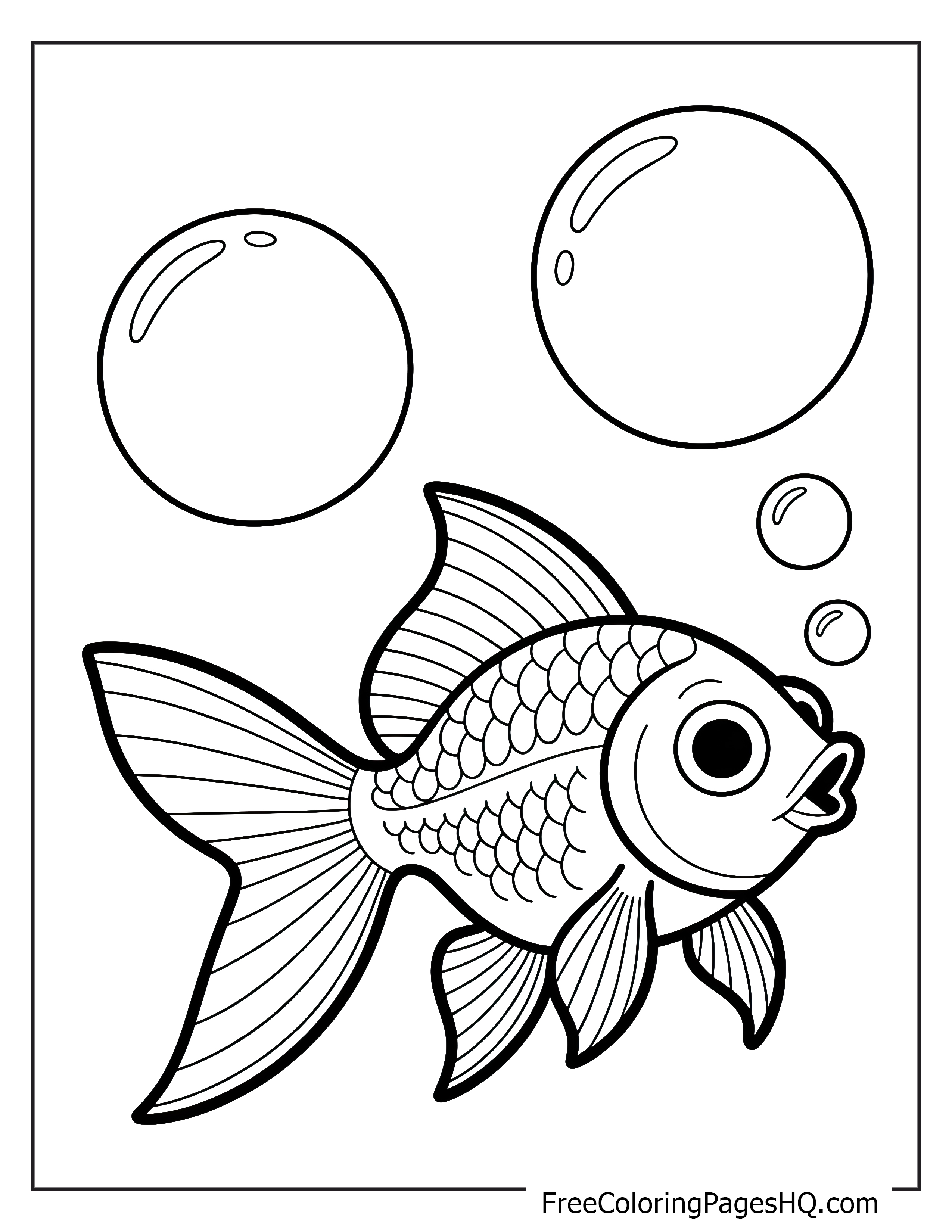 Illustration of a goldfish with bubbles for coloring.