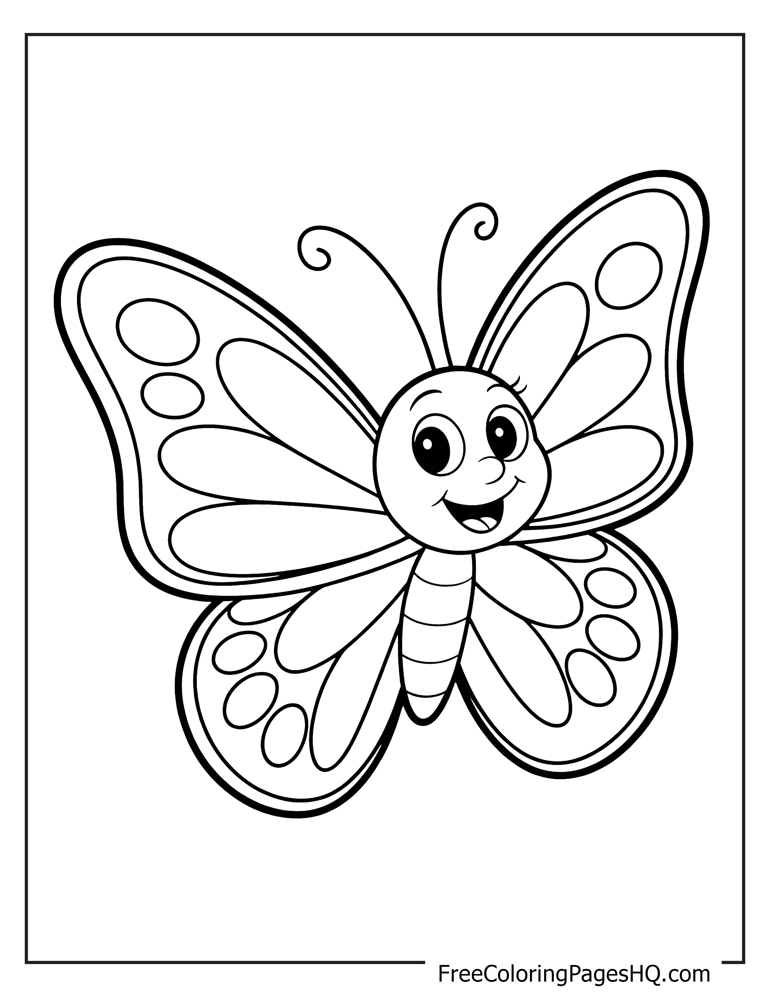 Cheerful butterfly illustration with big, decorative wings.