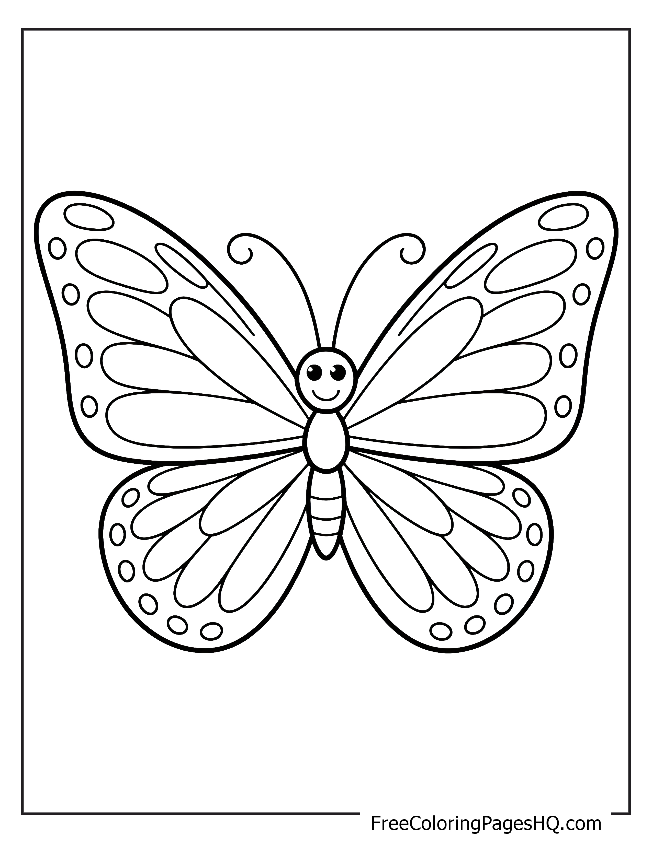 Illustration of a cheerful butterfly with decorative wings.