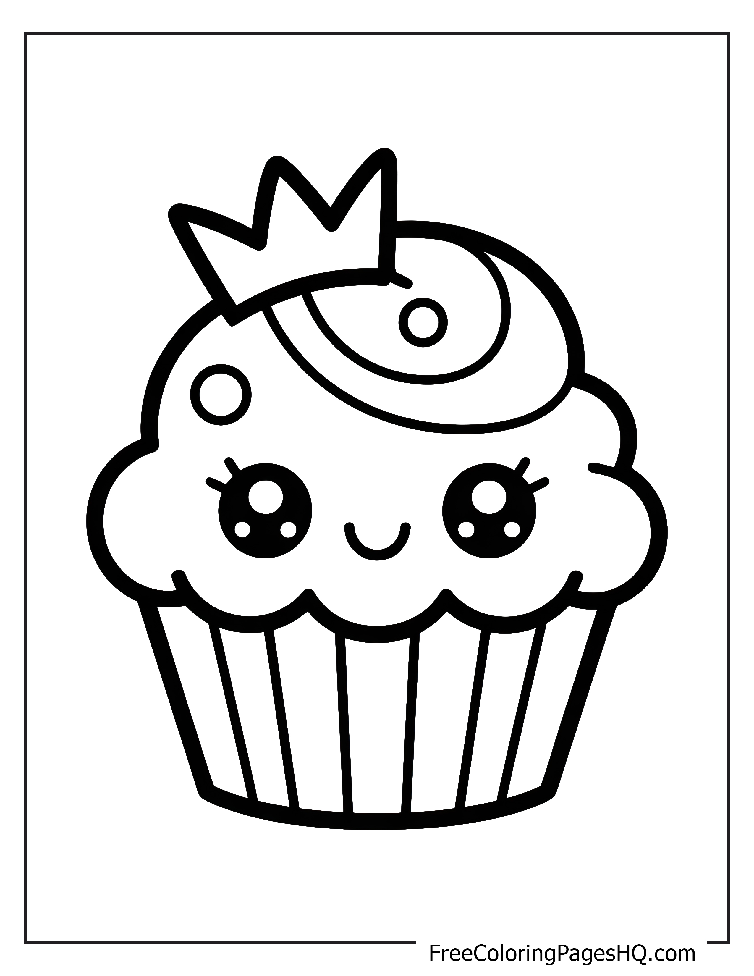 Illustration of a smiling cupcake wearing a crown.