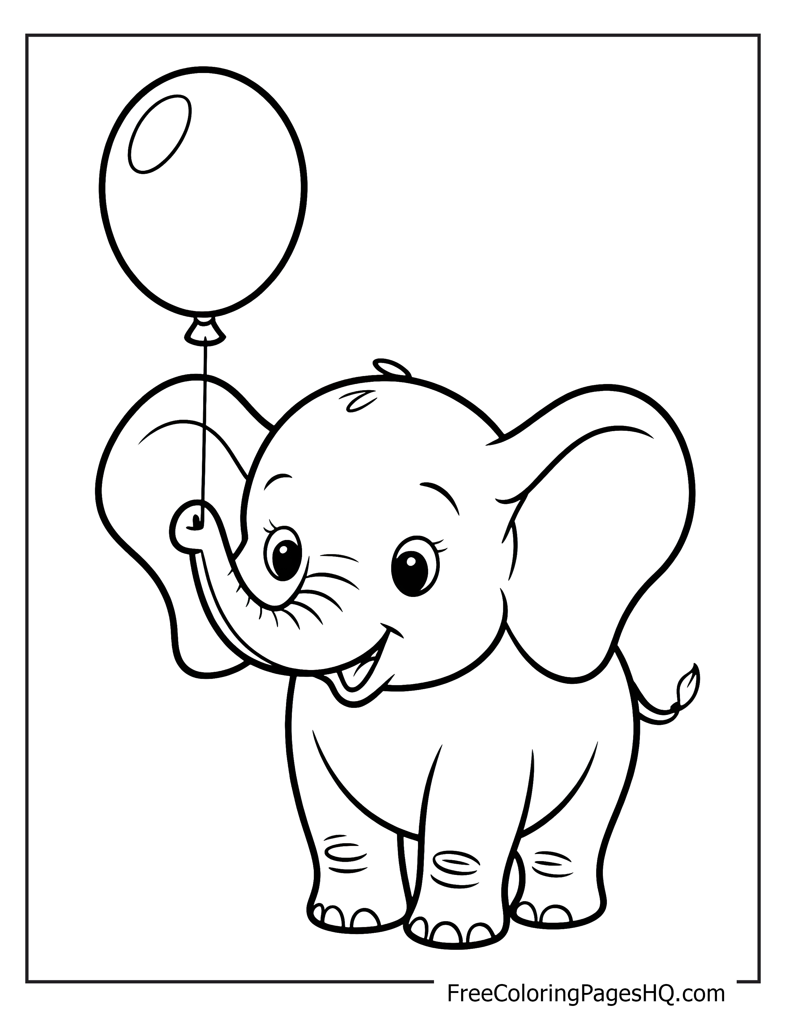 Cute elephant character carrying a round balloon.