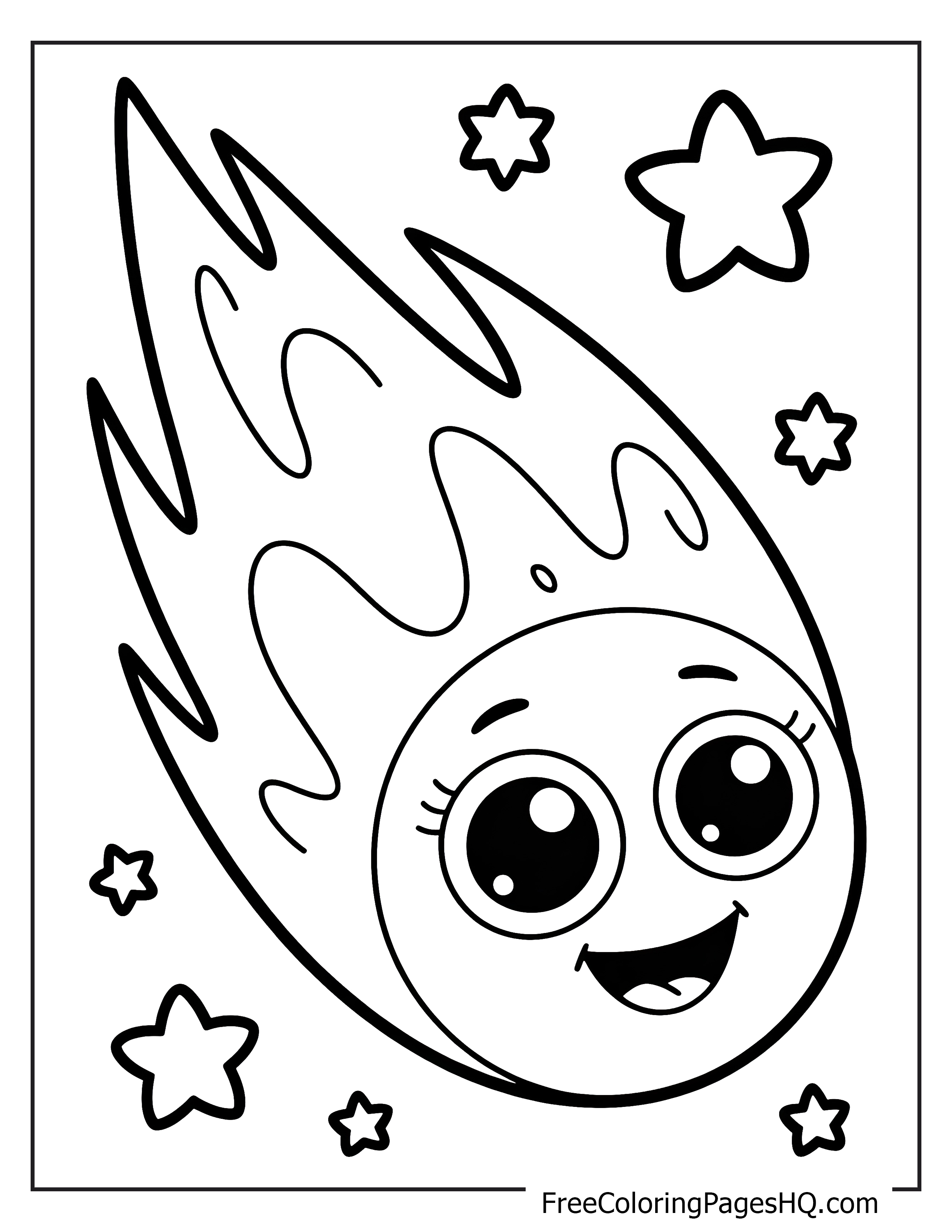 Cute shooting star with a happy face and stars around.
