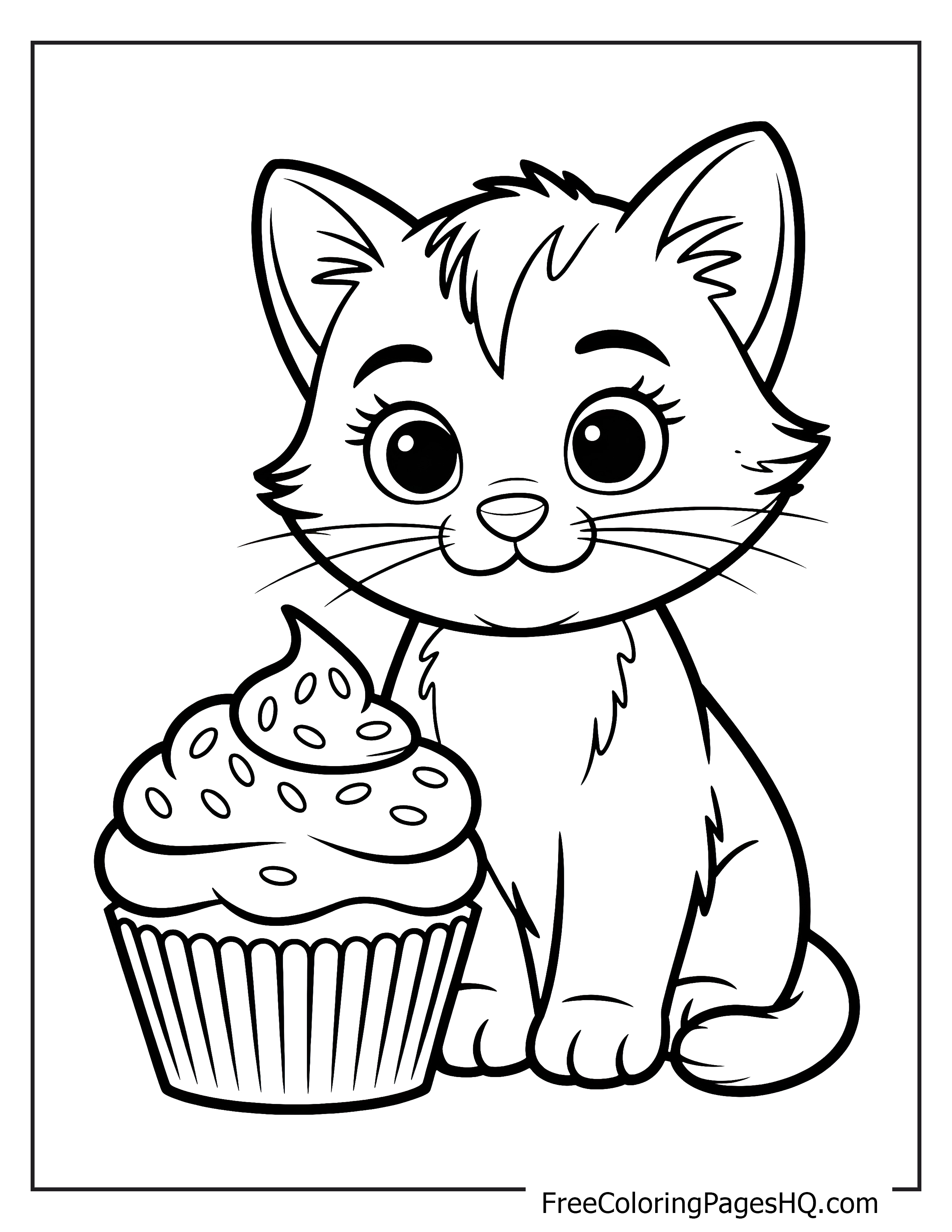 Adorable kitten paired with a cupcake illustration.