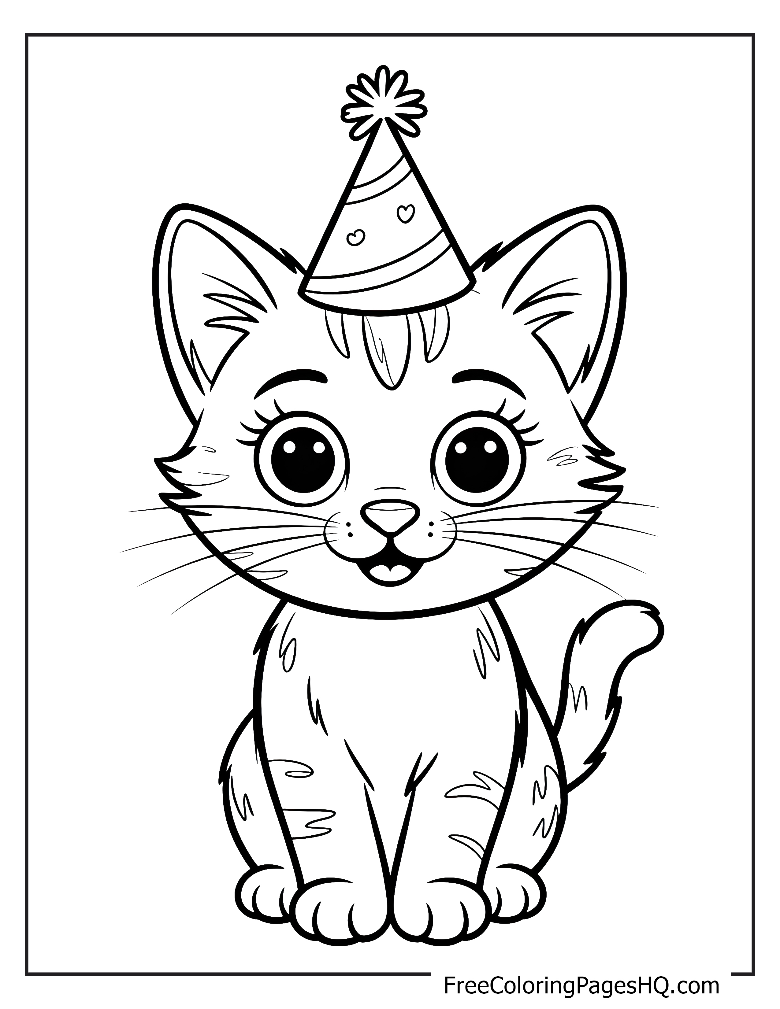 Kitten illustration with a festive hat for kids.
