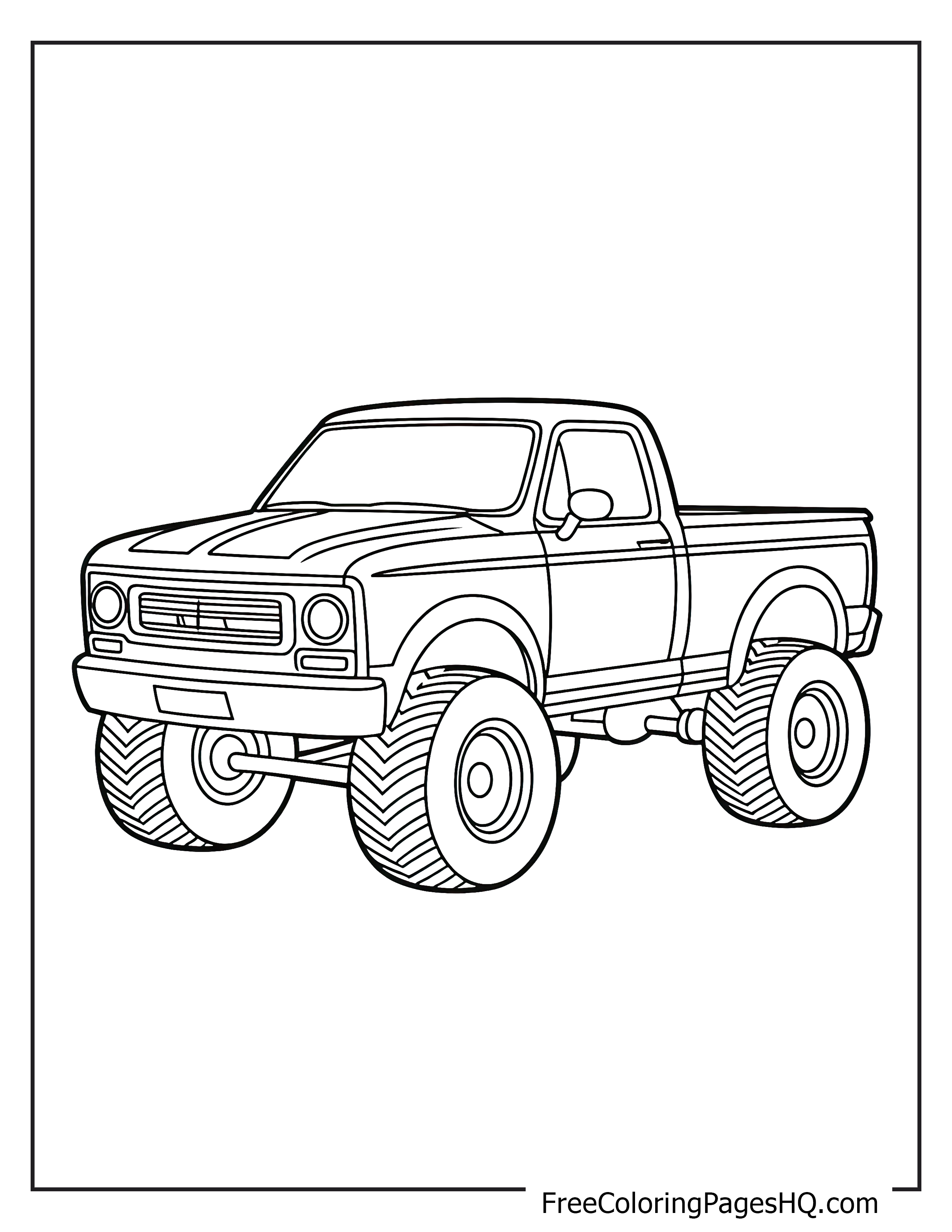 Illustration of a lifted pickup truck with oversized tires.