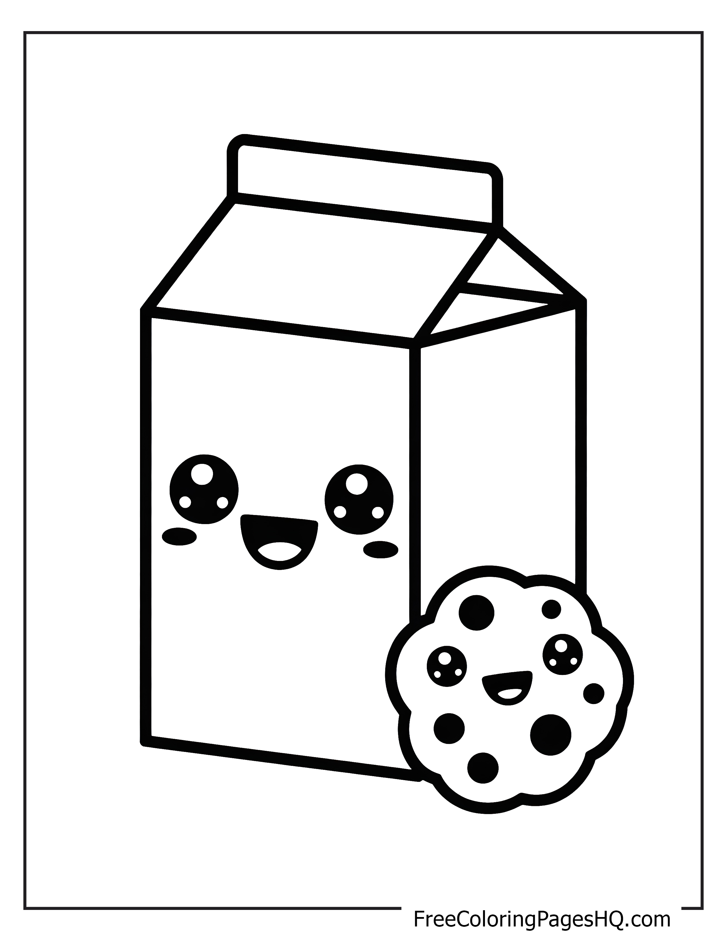 Cute milk carton and cookie with smiling faces.