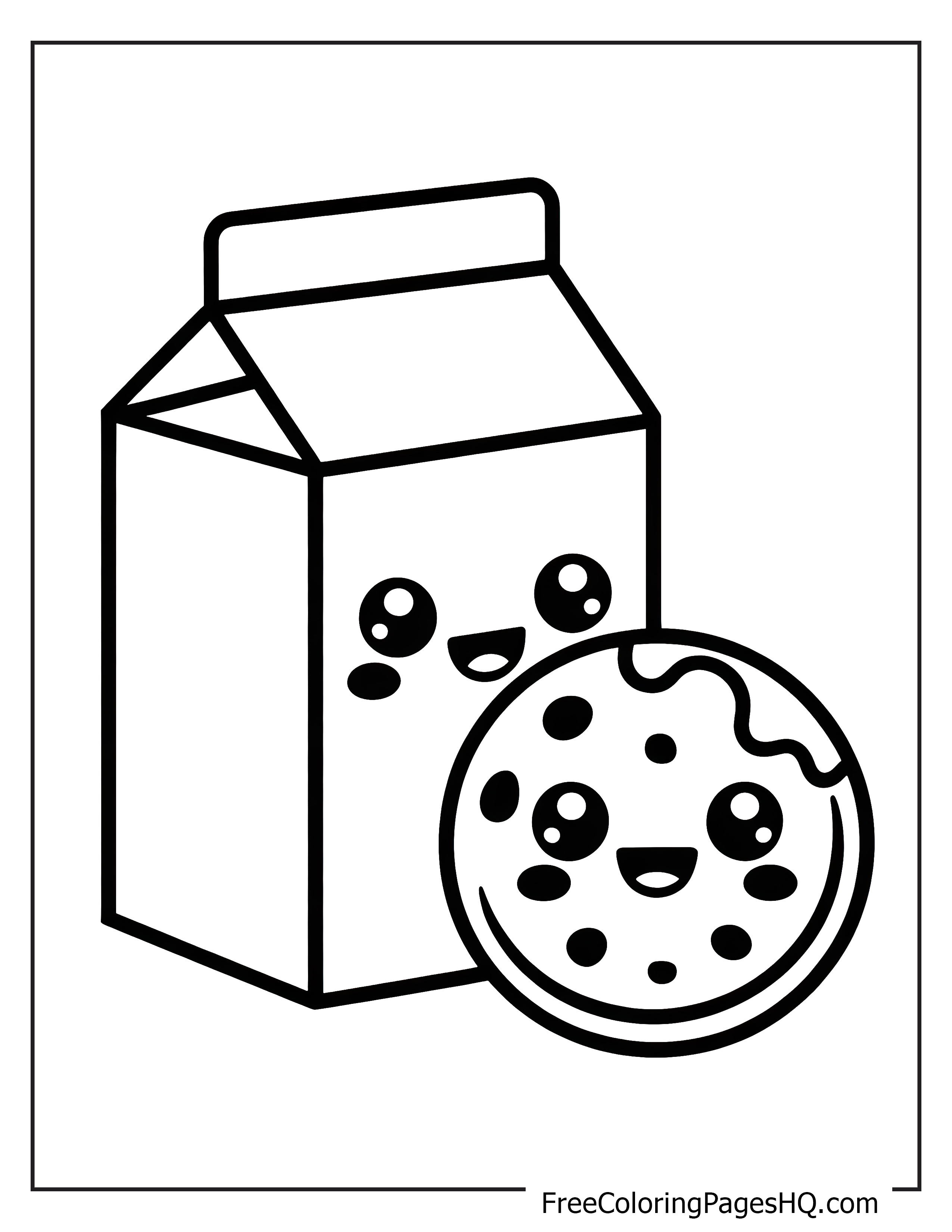 Cheerful milk and cookie with friendly expressions.