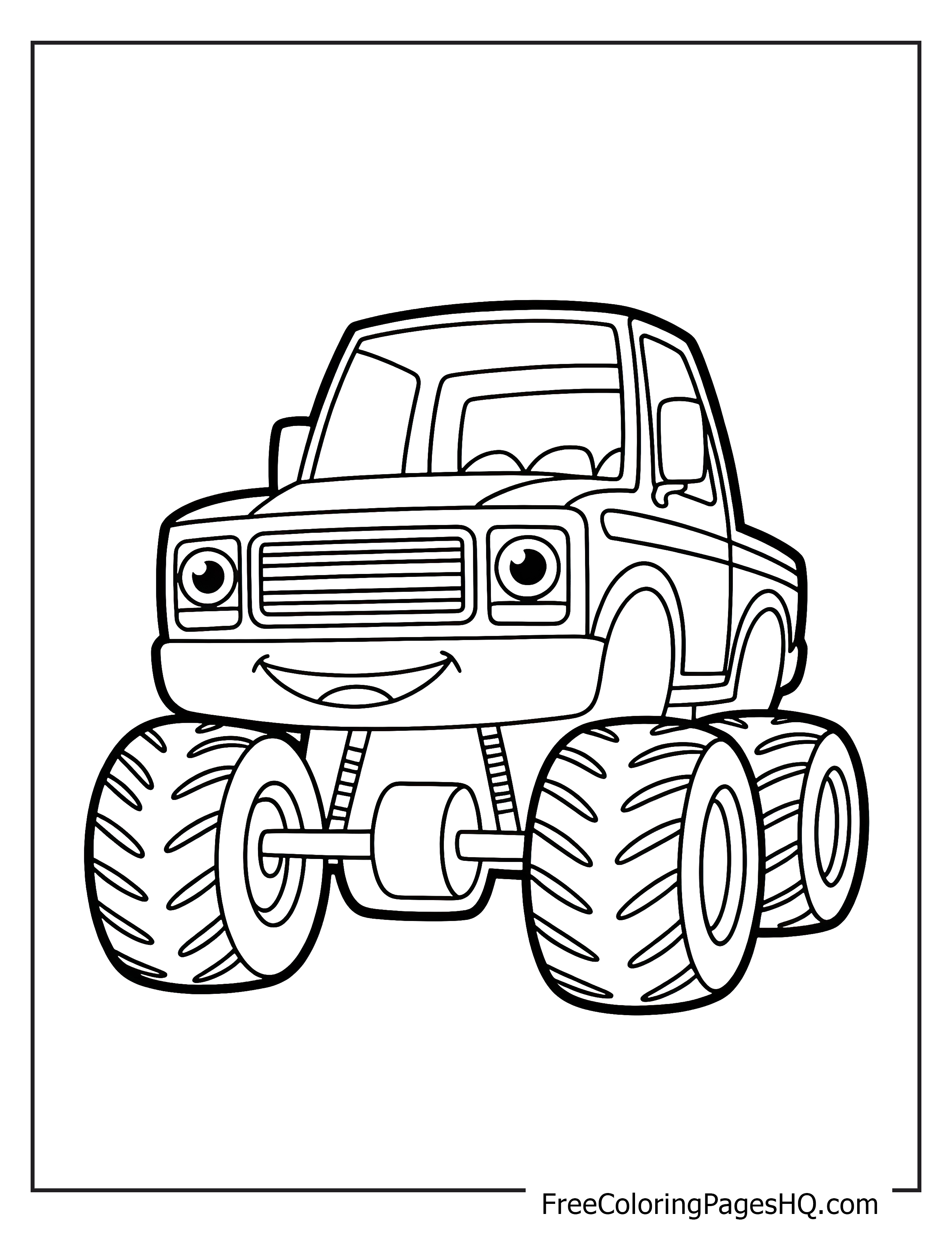Illustration of a cheerful monster truck for children.
