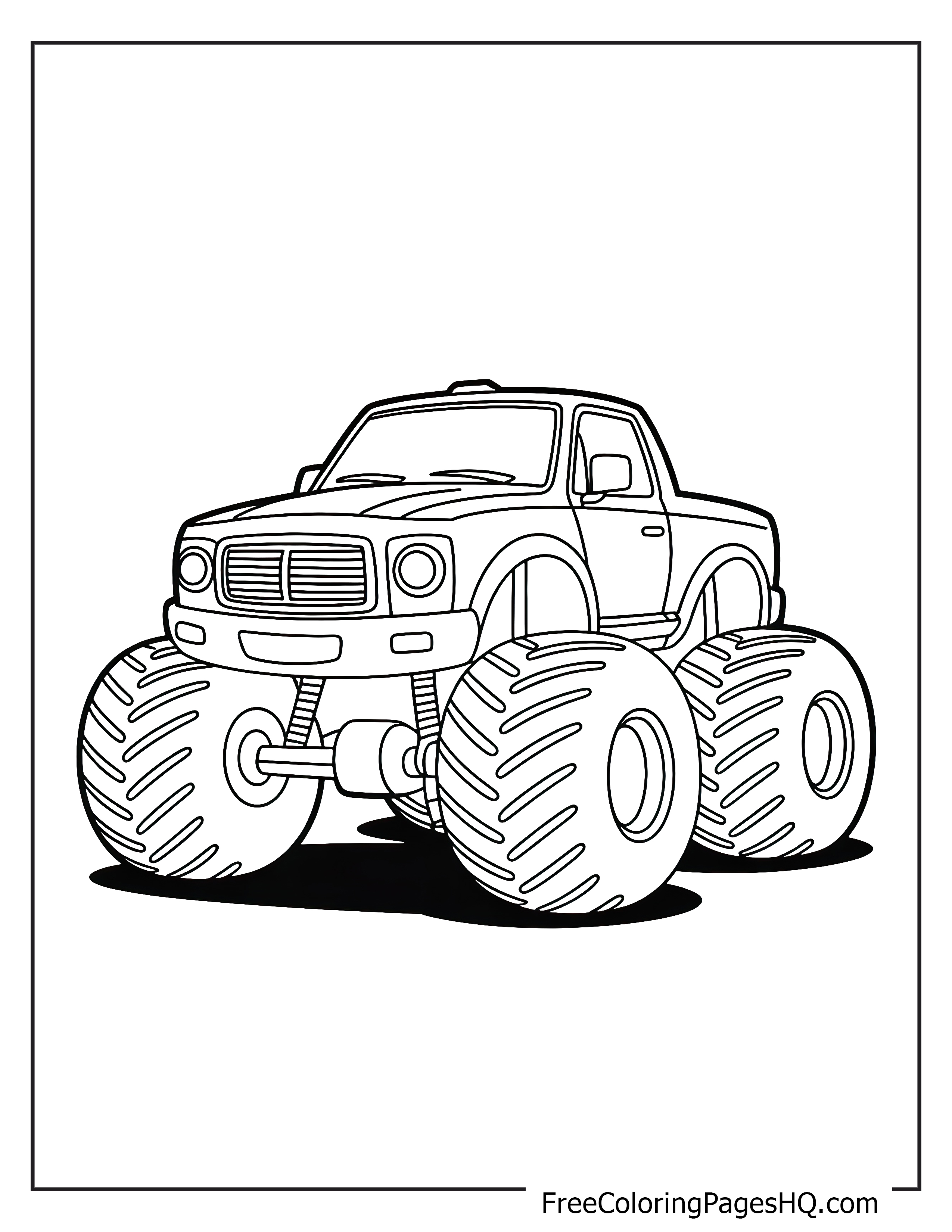 Large monster truck drawing with big wheels.