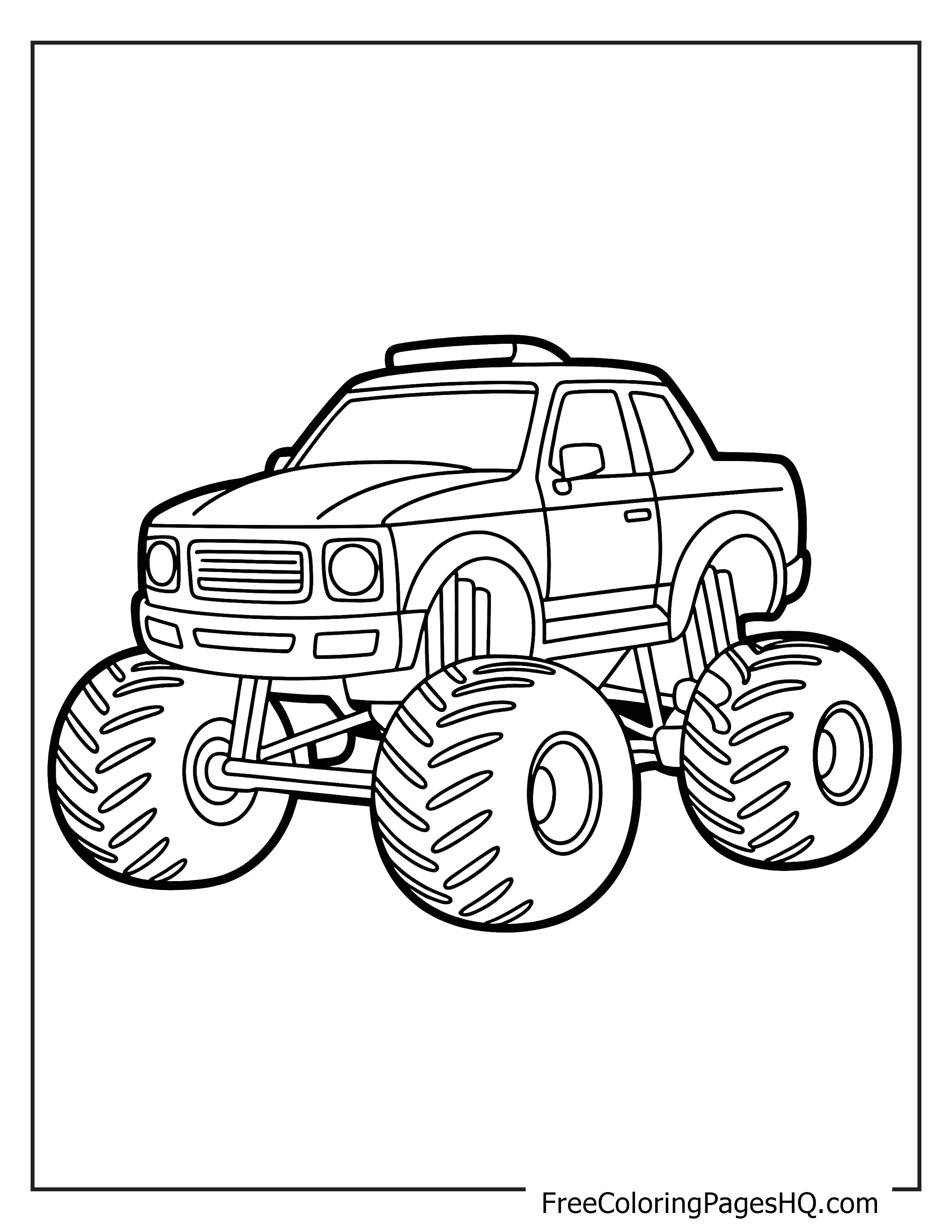 Black and white monster truck illustration for coloring.