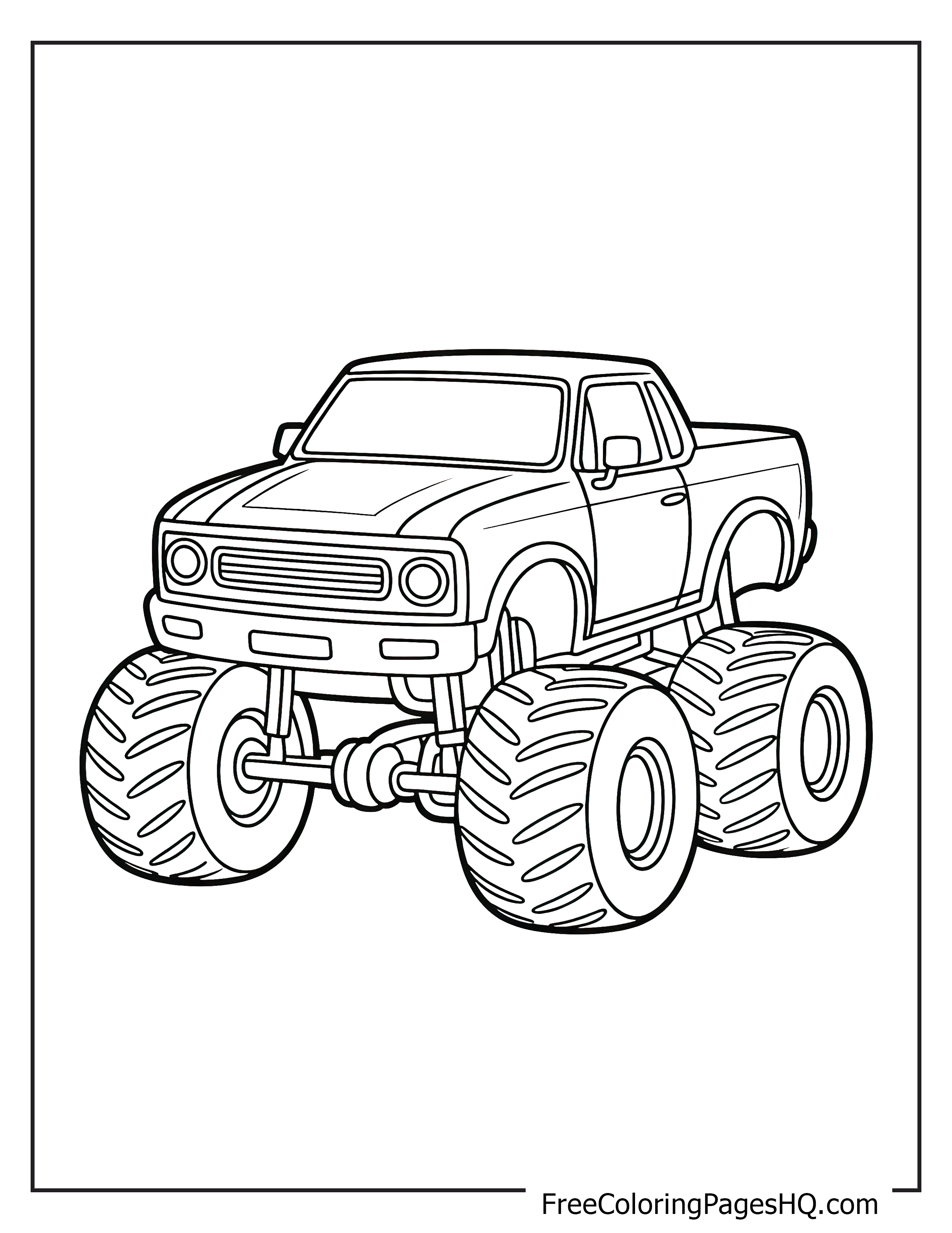 Monster truck with big wheels illustration for kids.