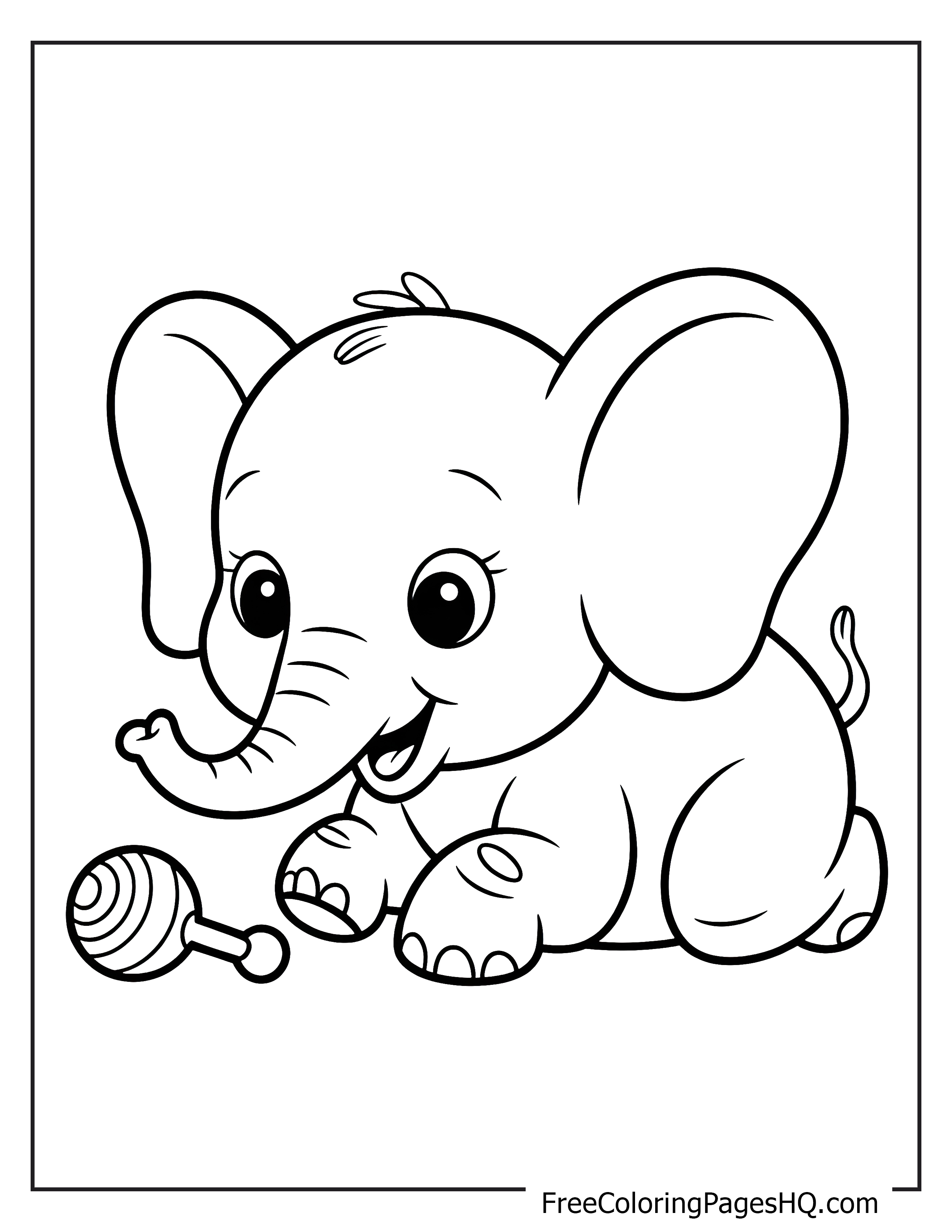 Adorable baby elephant playing with a rattle.