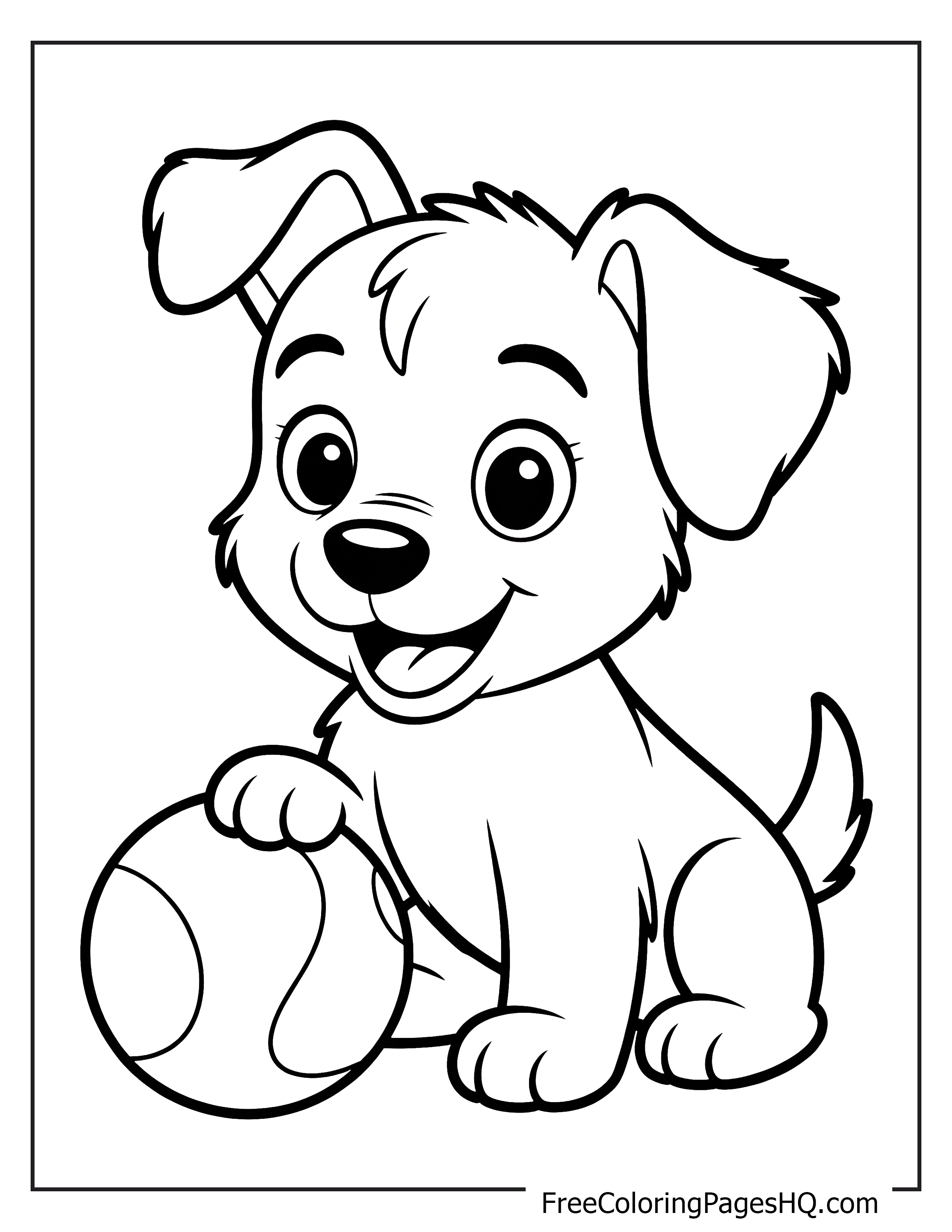 Cute puppy with a ball illustration for kids.