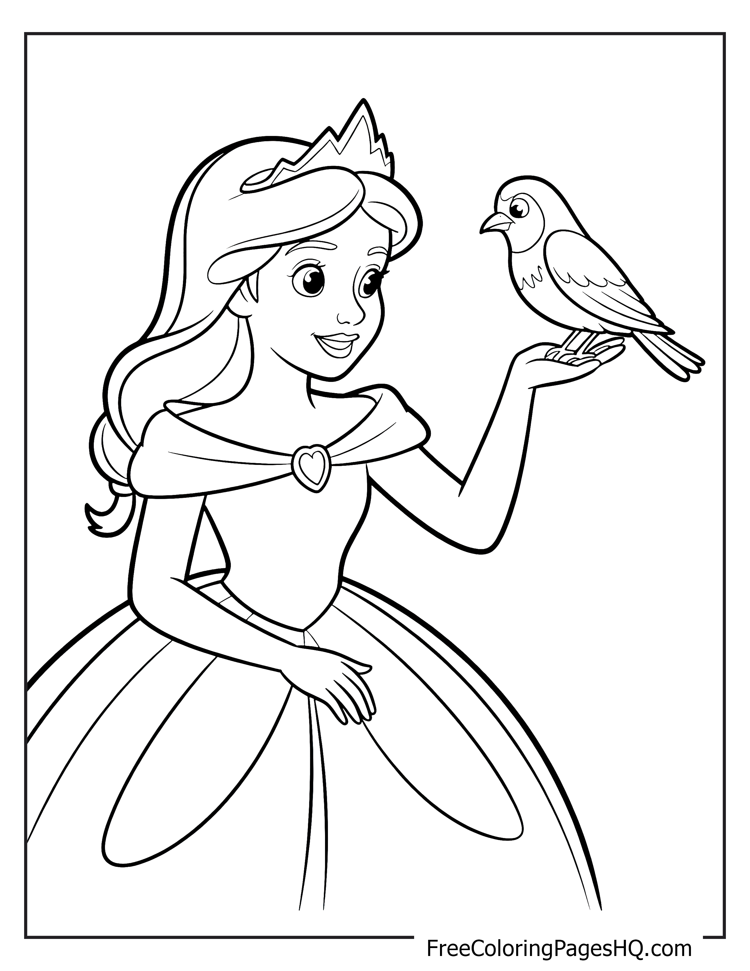Princess holding a bird on her hand.