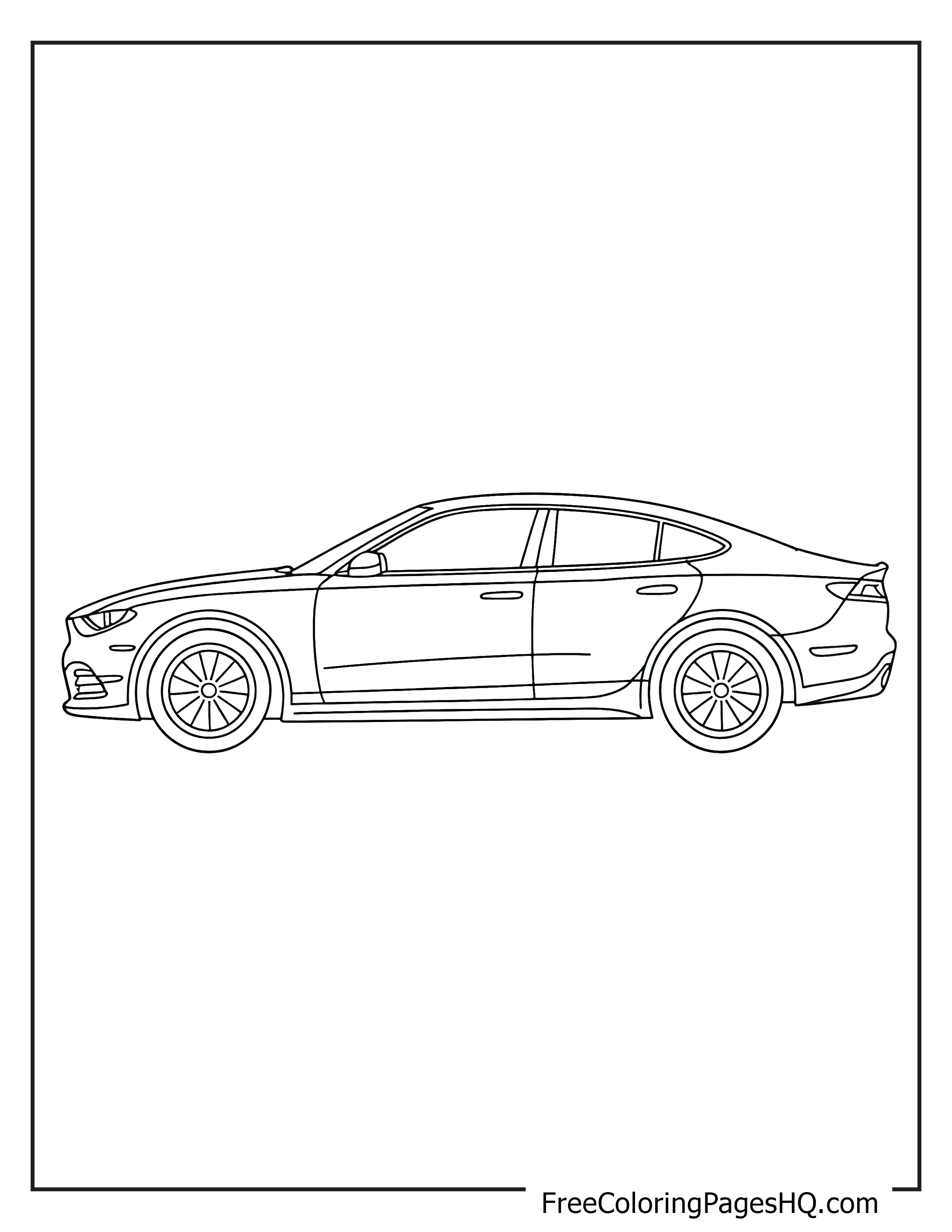 Line drawing of a sleek sports car for coloring.