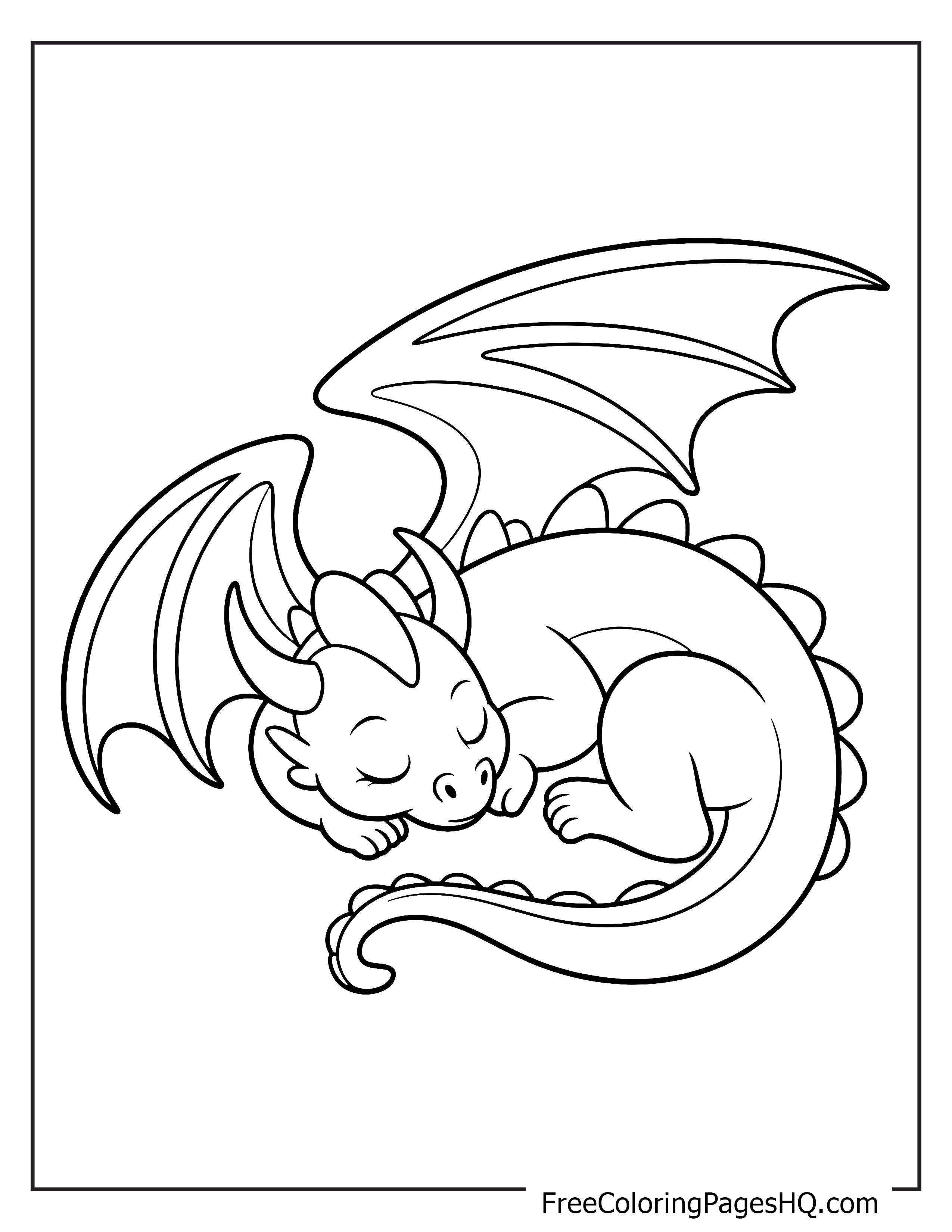 Illustration of a cute sleeping dragon for kids.