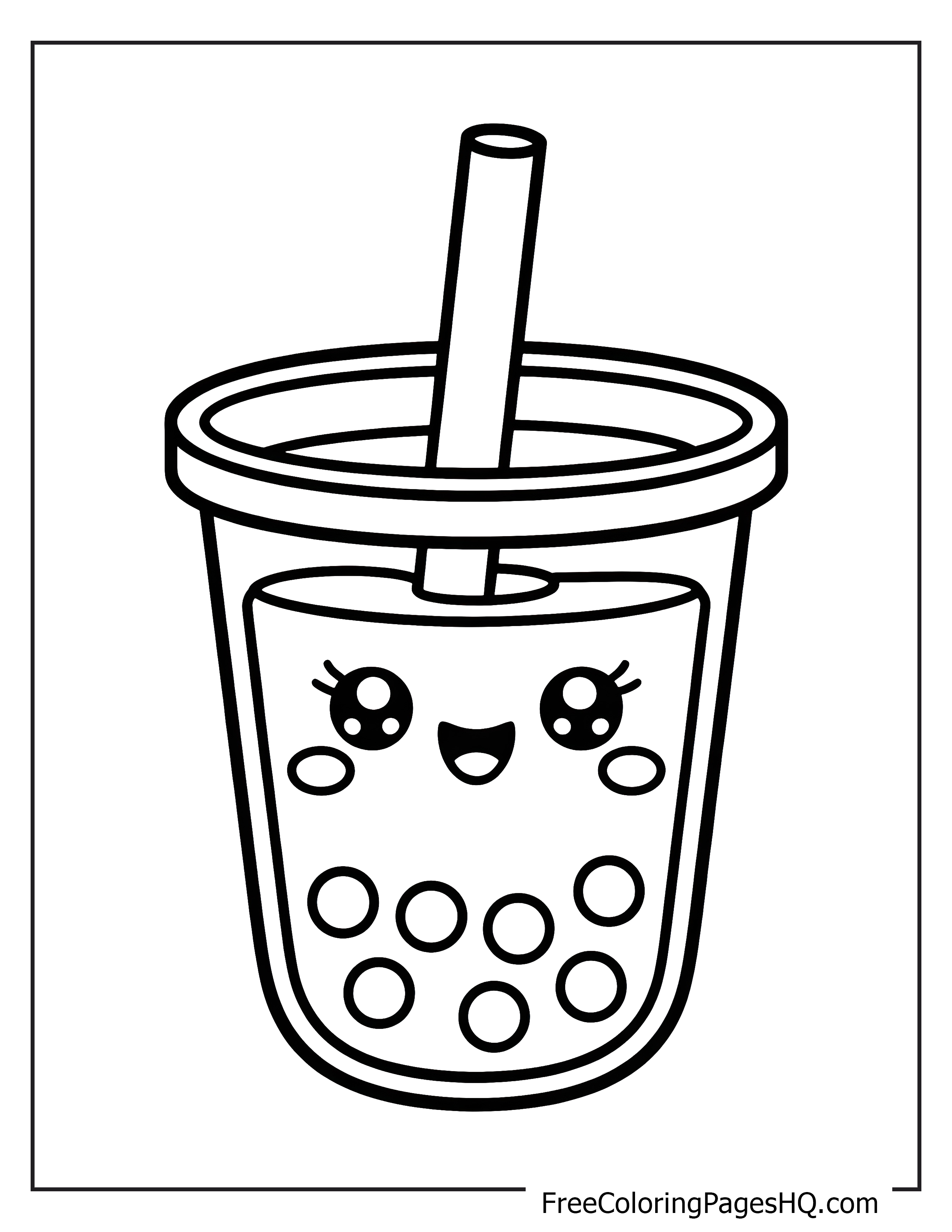Cute cartoon bubble tea with a happy face and straw.