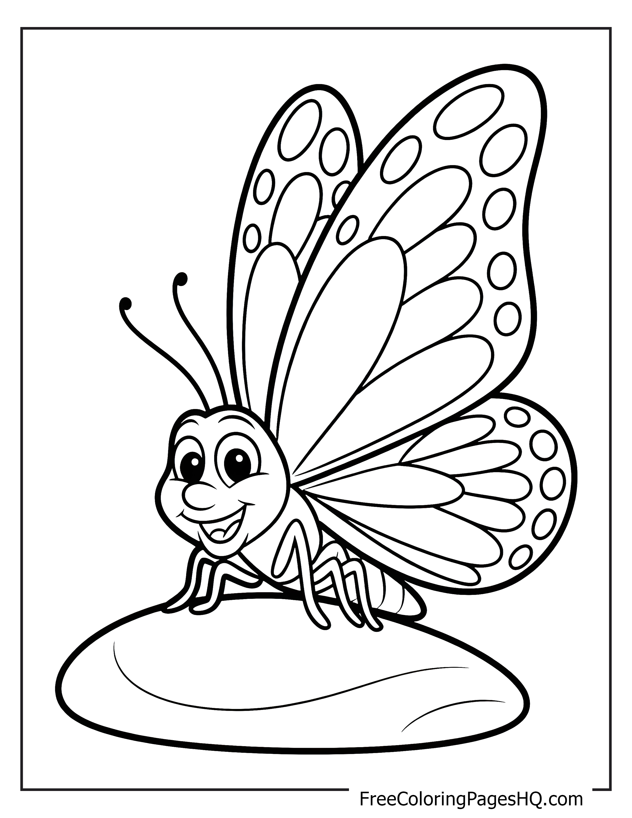 Butterfly sitting on a rock illustration.