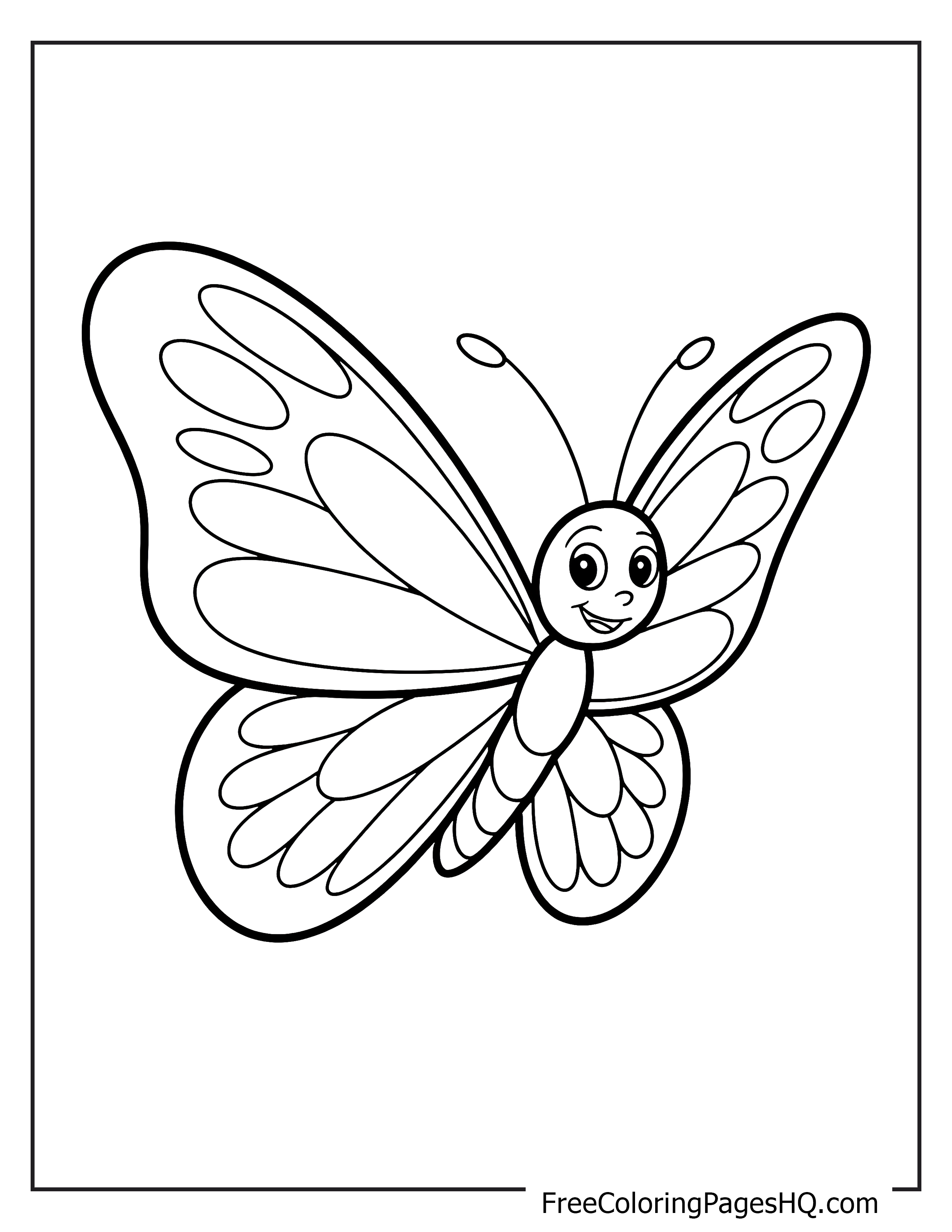 Illustration of a happy butterfly with detailed wing patterns.