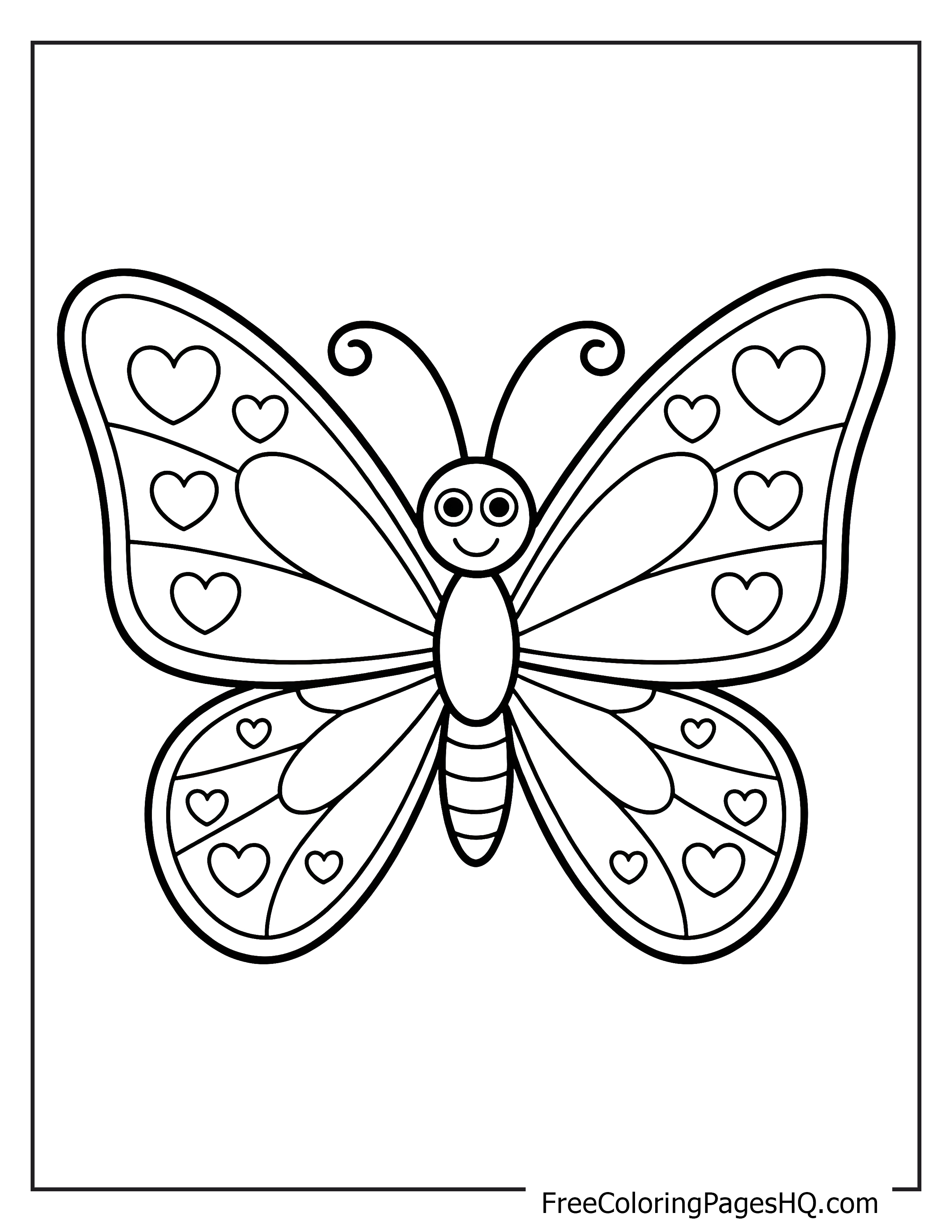 Cute butterfly illustration with hearts on its wings.