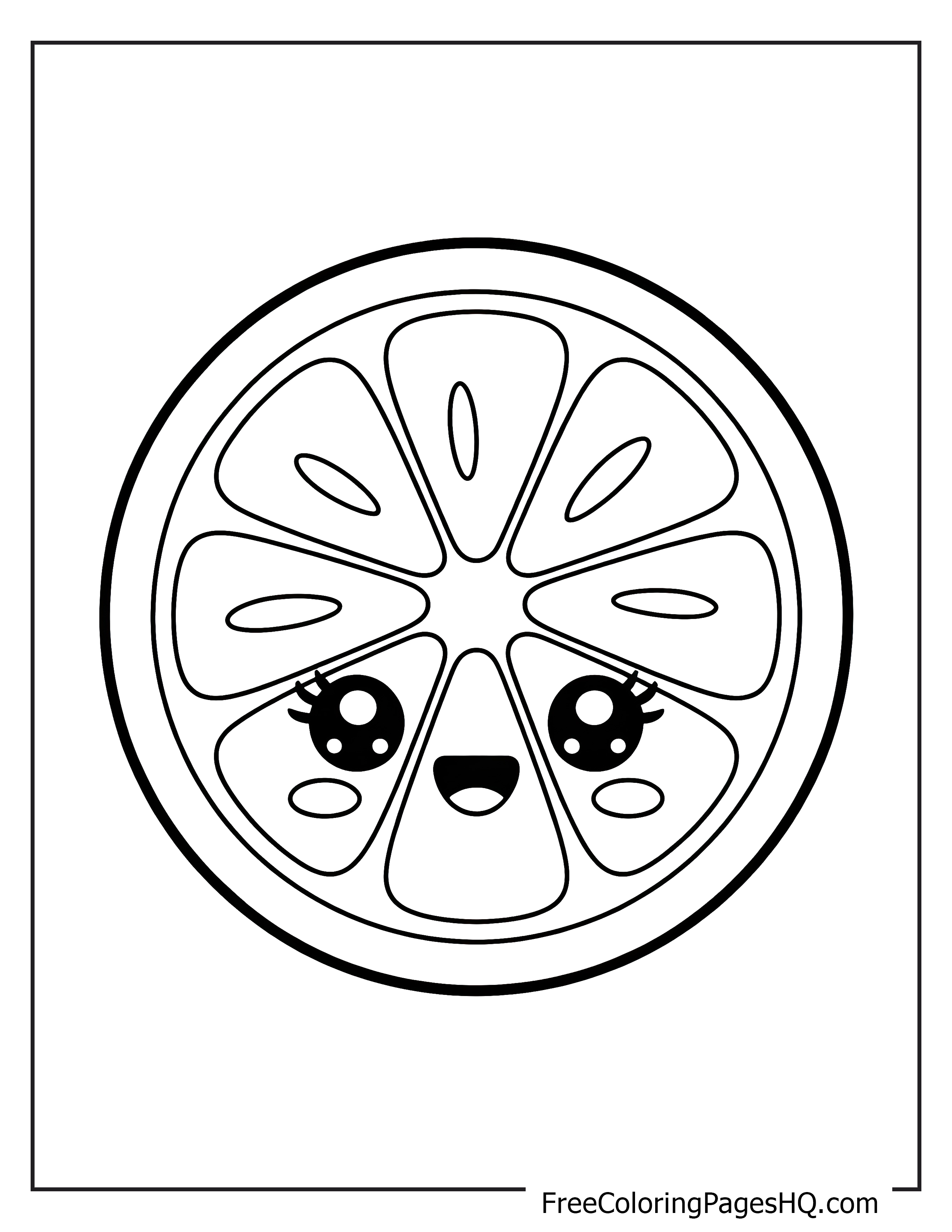 Adorable citrus slice with a friendly expression.