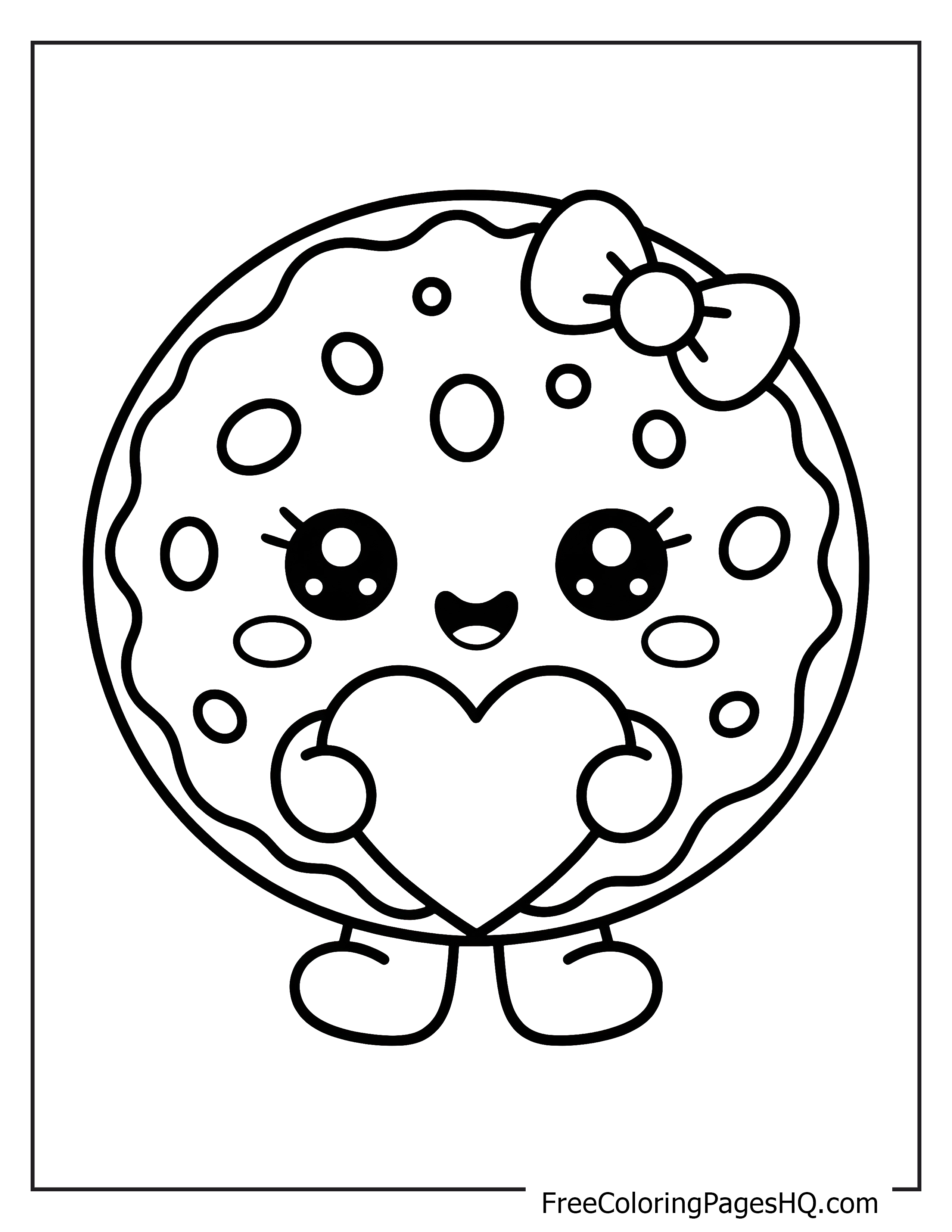 Cute cookie character with a bow and heart.