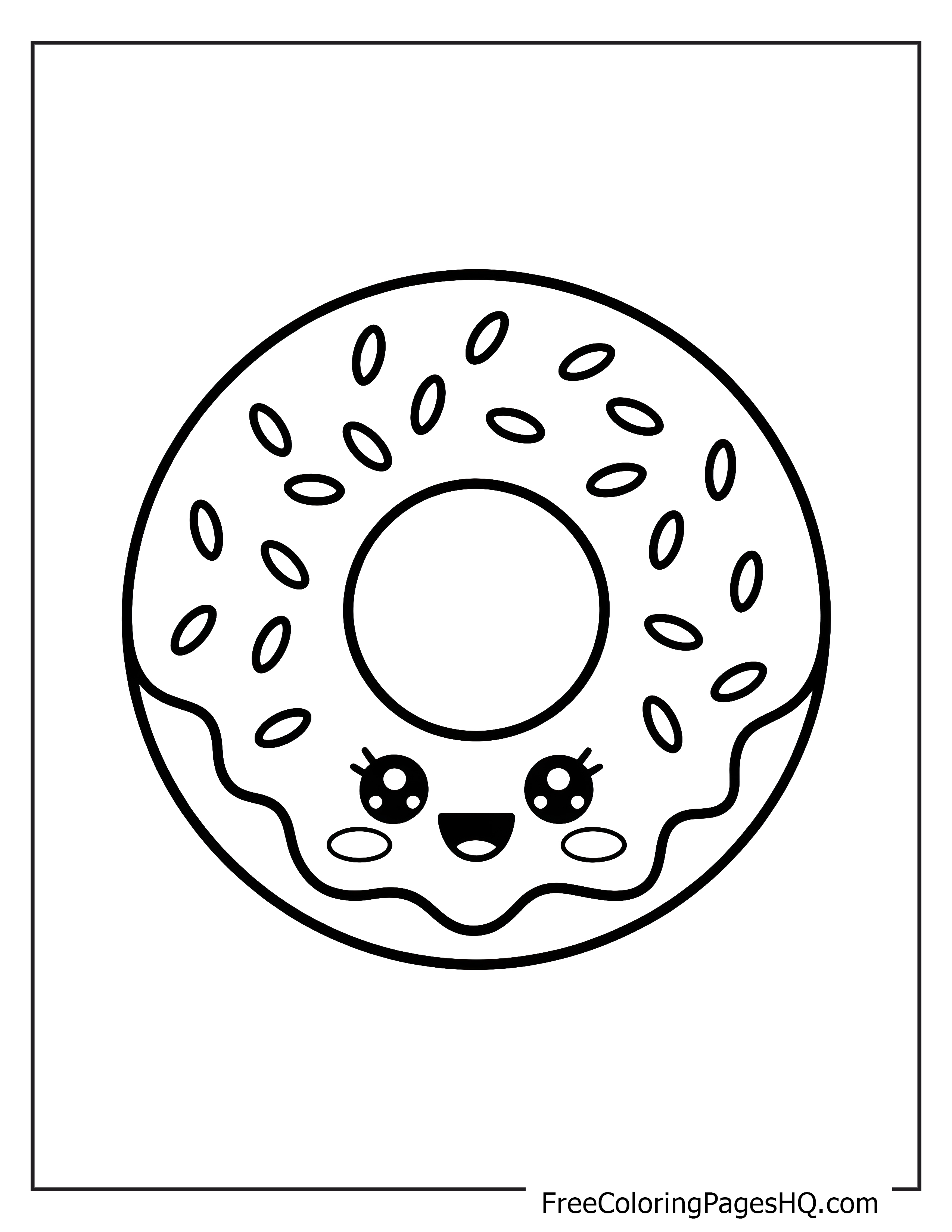 Kawaii donut with a smiling face and sprinkles.
