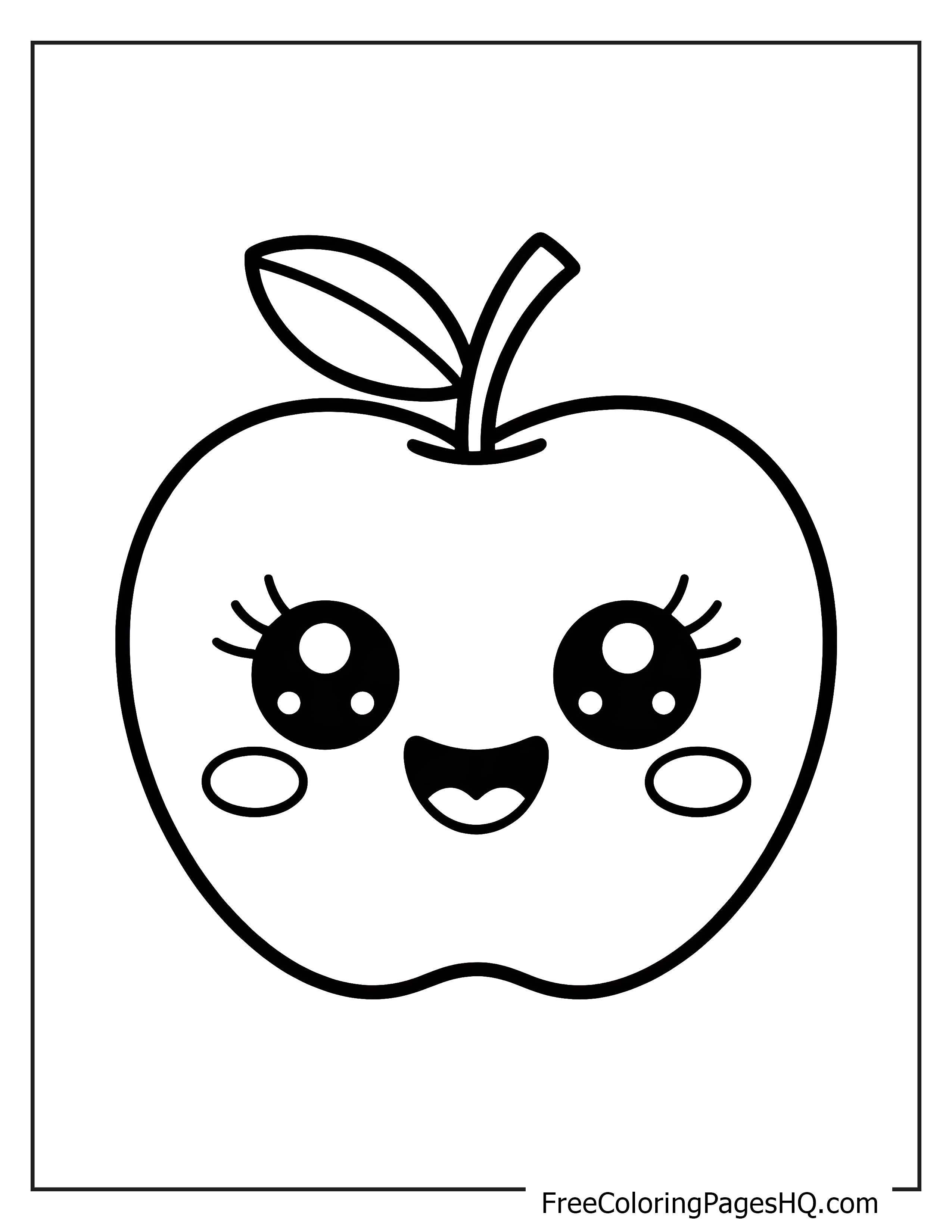 Adorable smiling apple with kawaii features.
