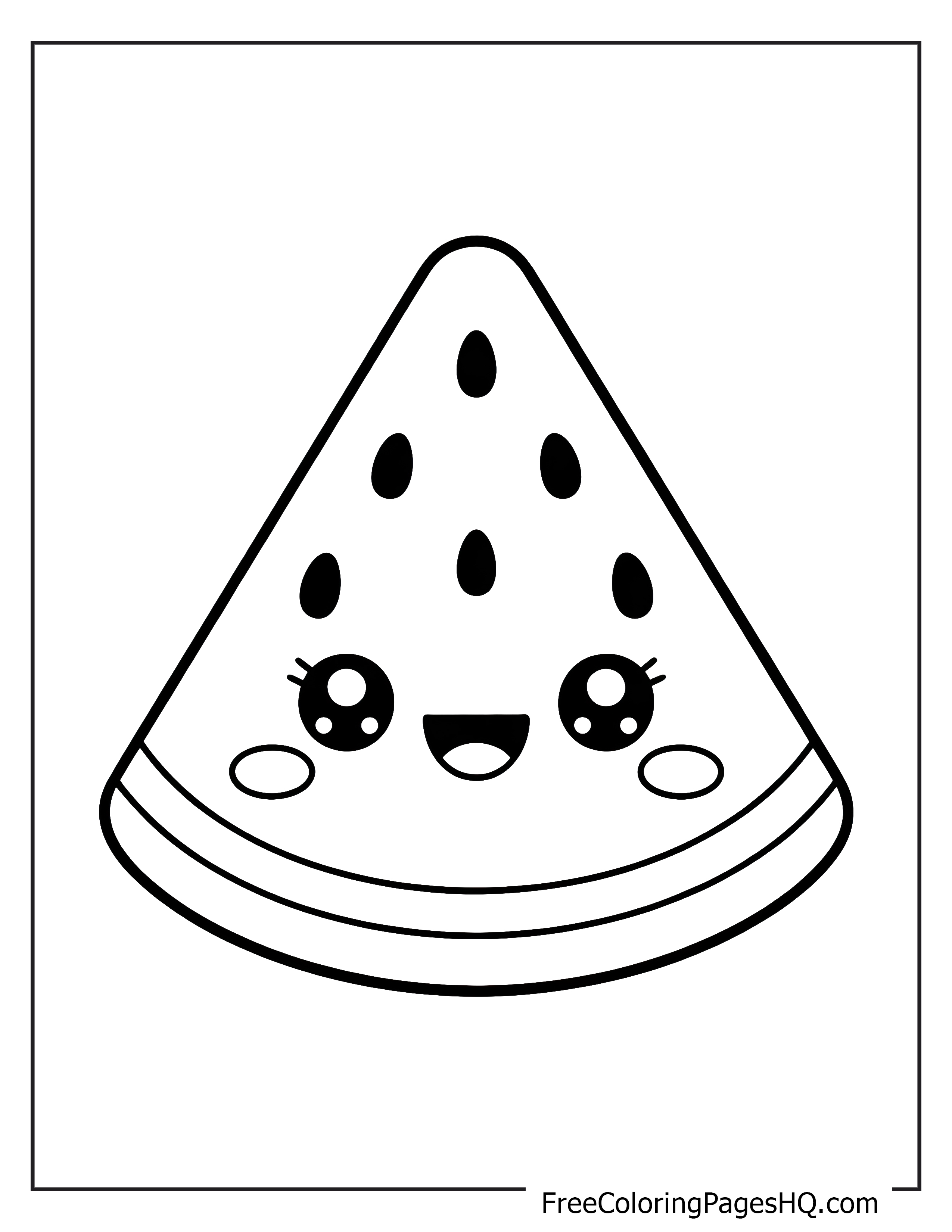 Adorable cartoon watermelon slice with a cheerful face.