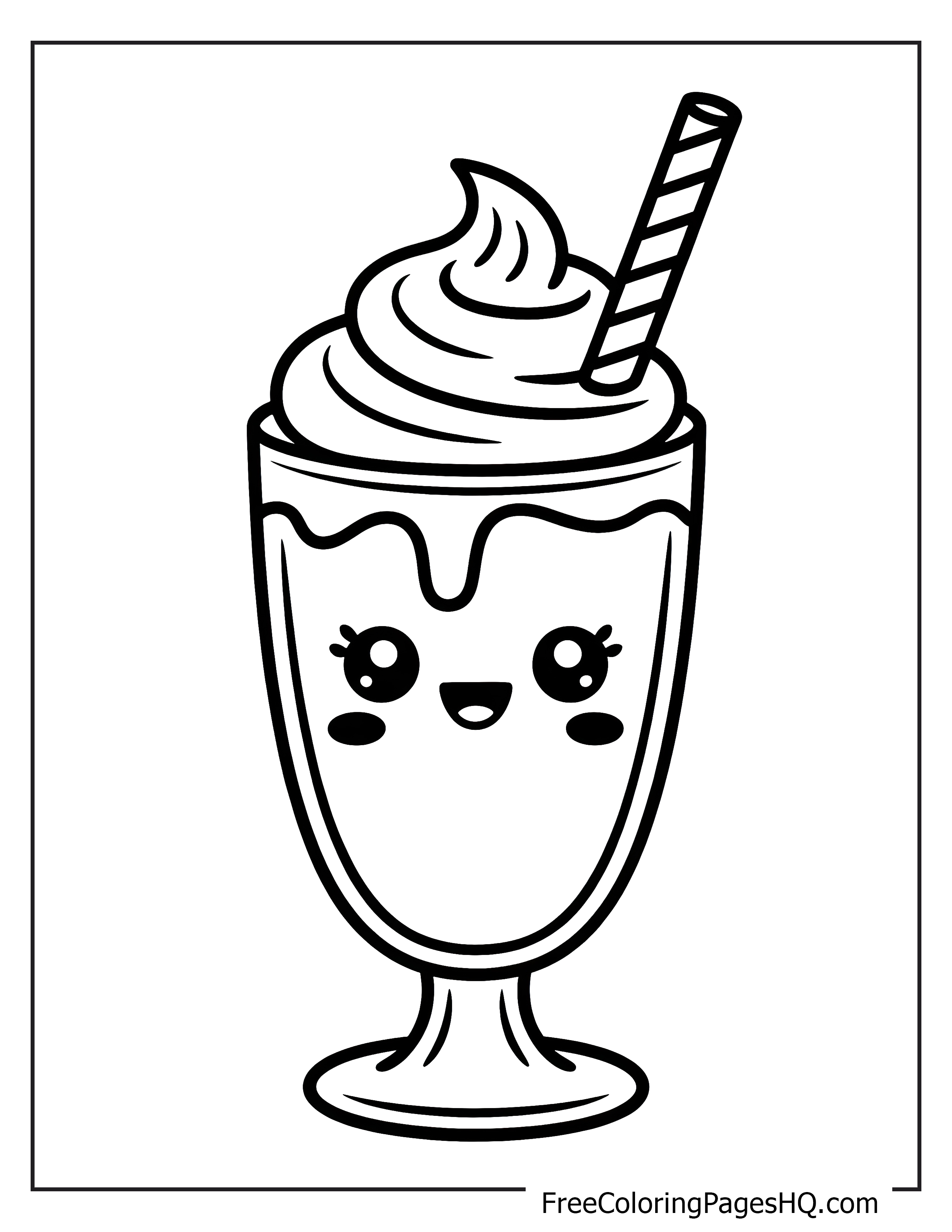 Illustration of a smiling milkshake with a straw.