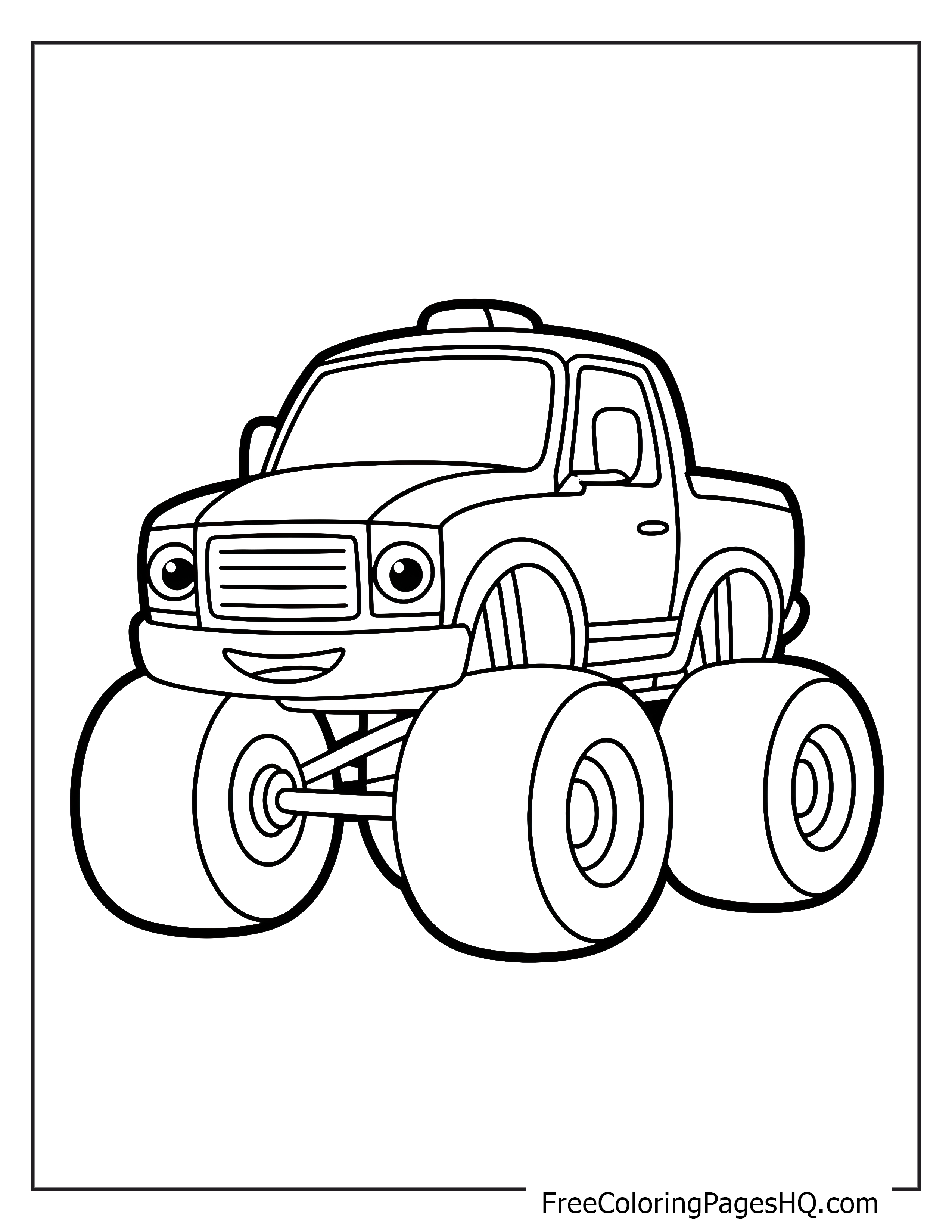 Monster truck illustration with big wheels for kids.