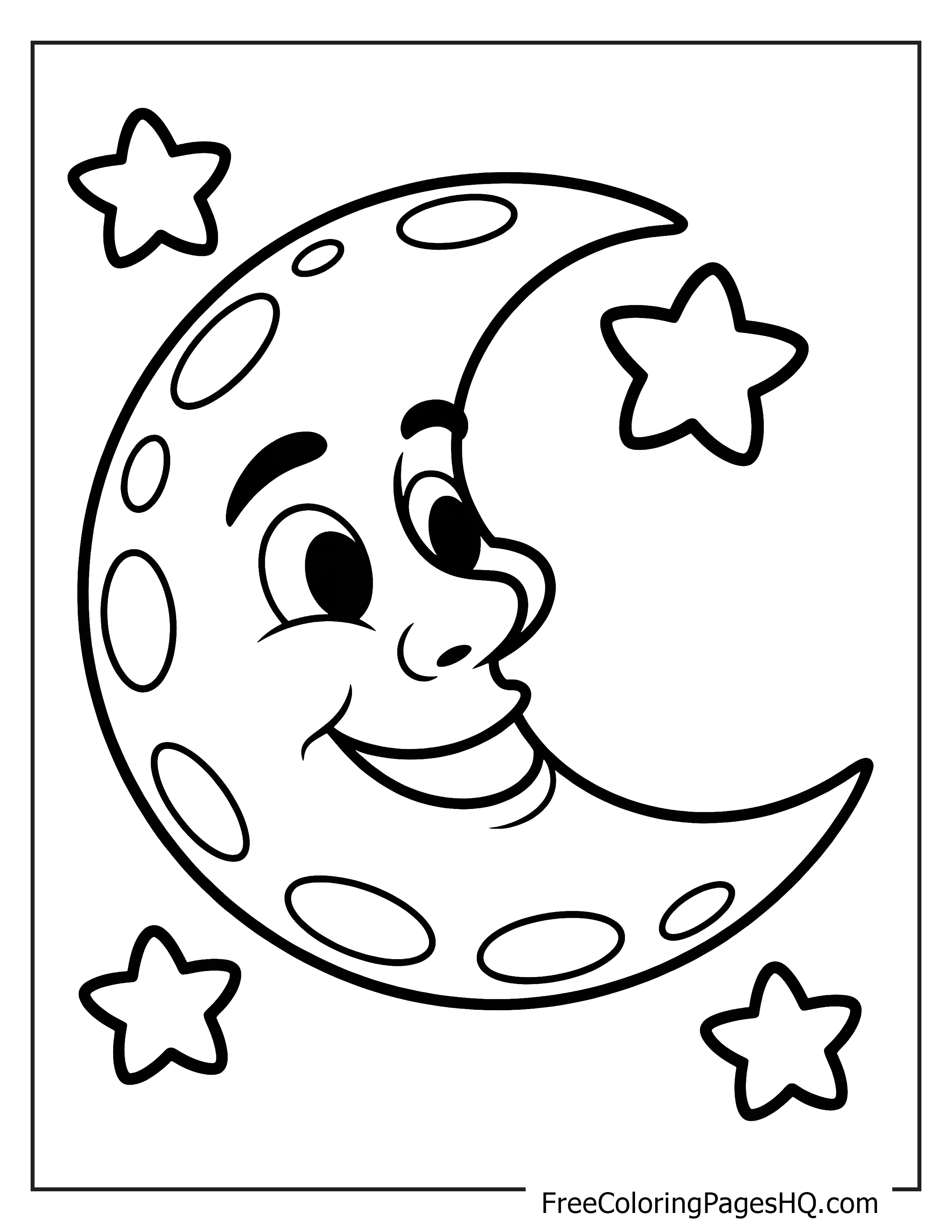 Illustration of a smiling moon with stars for children.