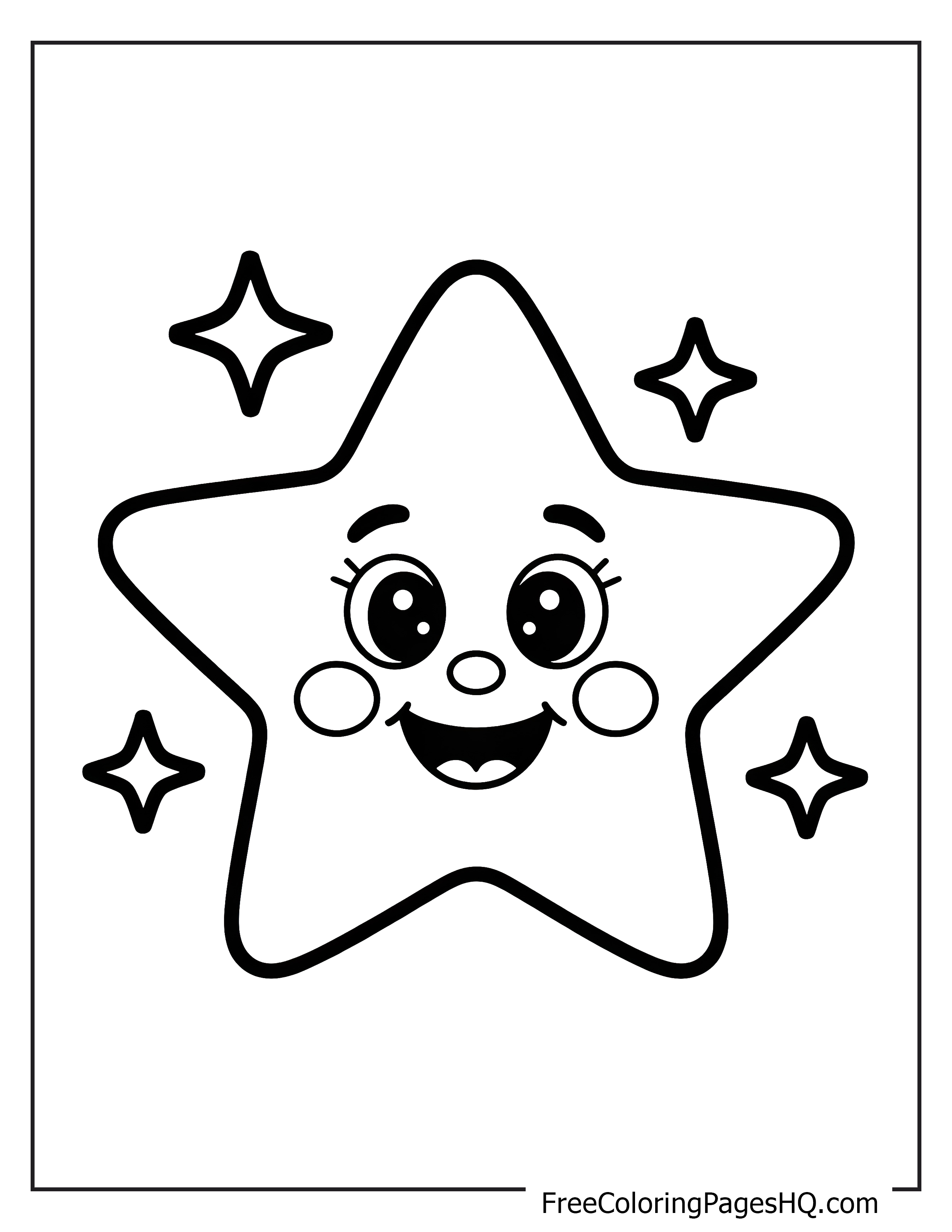 Happy smiling star surrounded by sparkles.