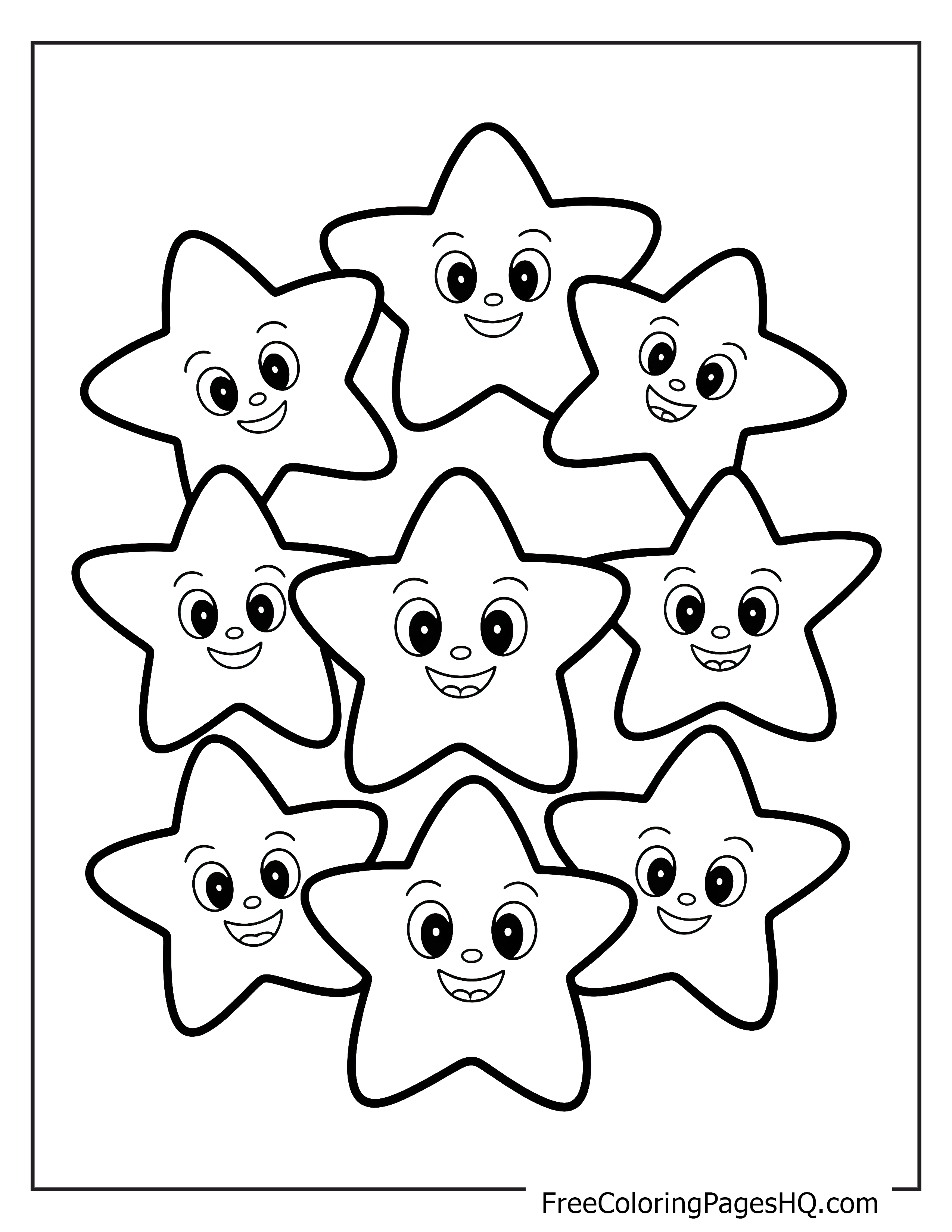 Cute smiling stars grouped in a cluster.
