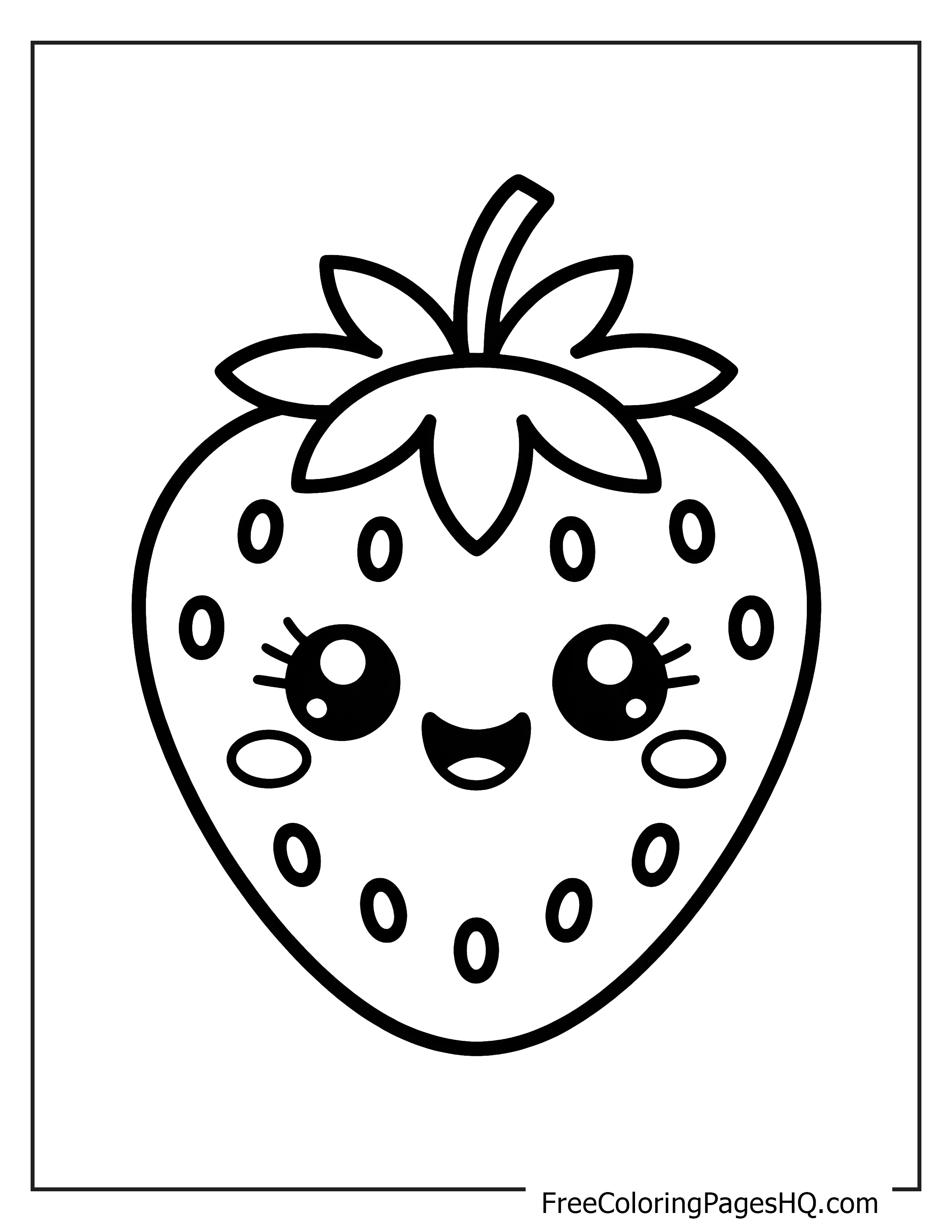 Cute cartoon strawberry with a joyful expression.