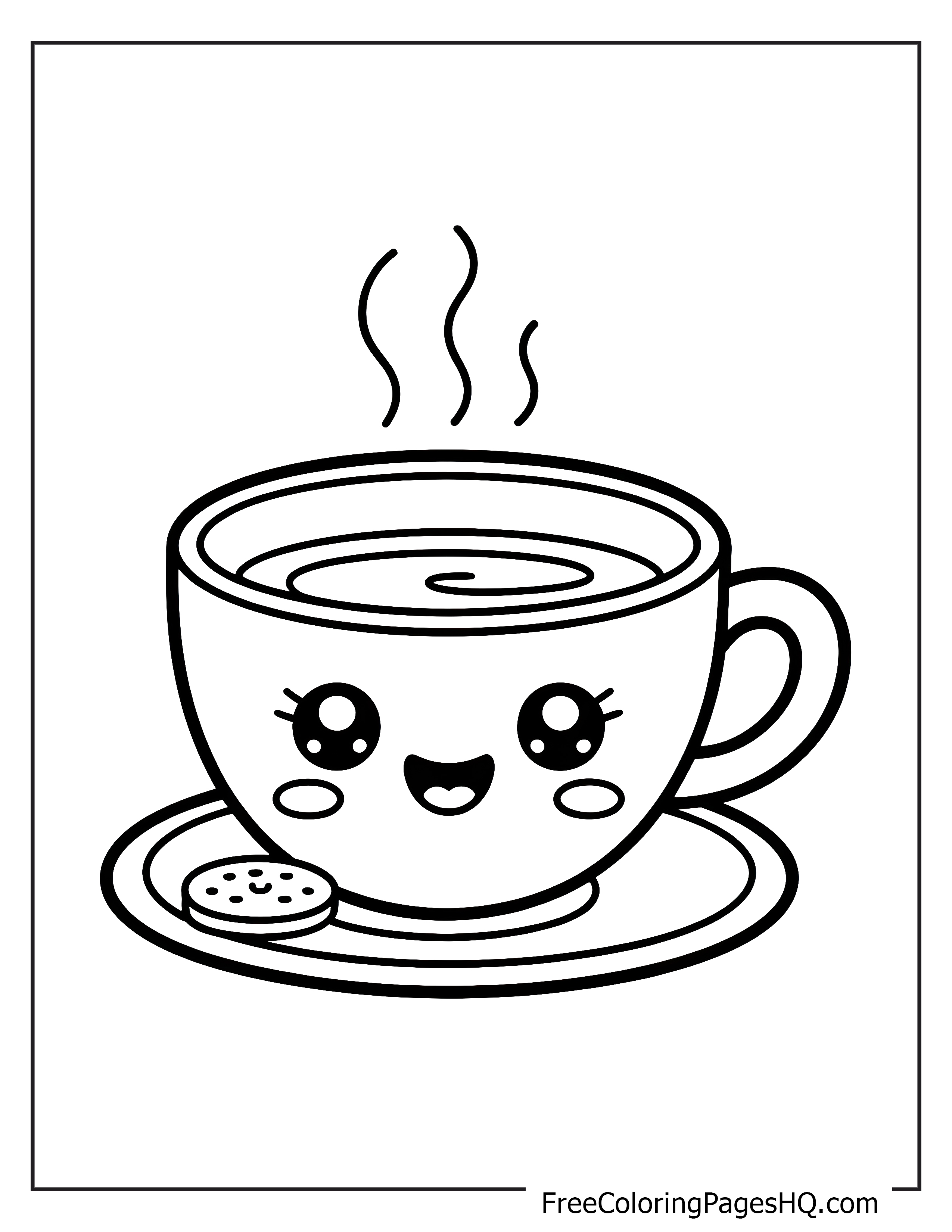Happy teacup illustration with a cookie for kids.