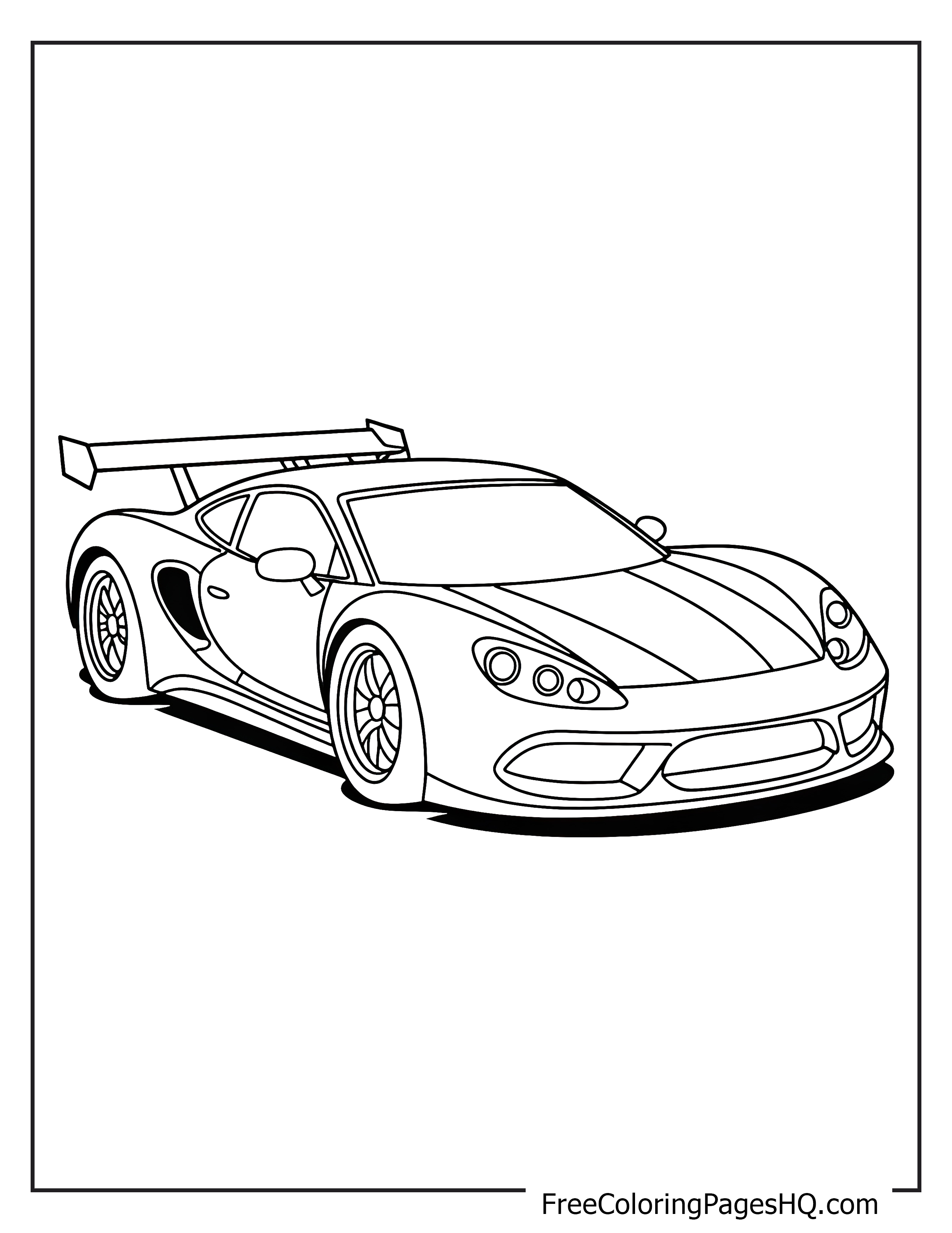 Illustration of a sporty car with a rear spoiler for kids.