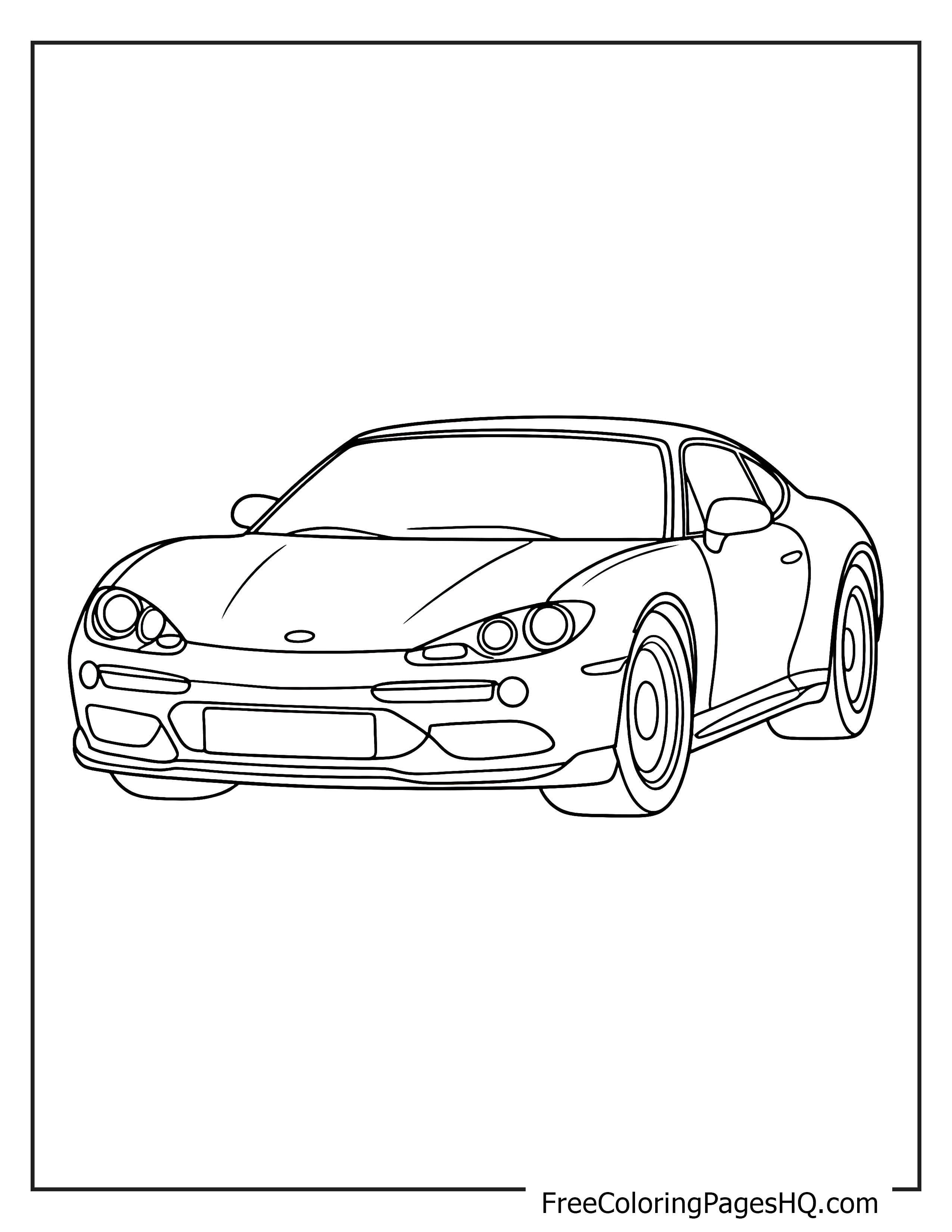 Outline drawing of a sleek car for coloring.
