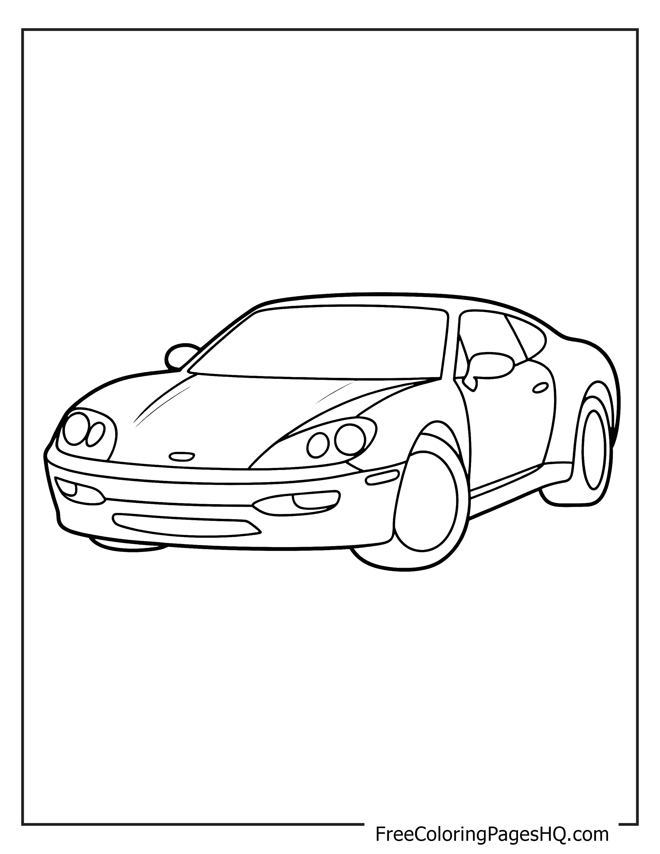 Line drawing of a sporty racing car for kids.