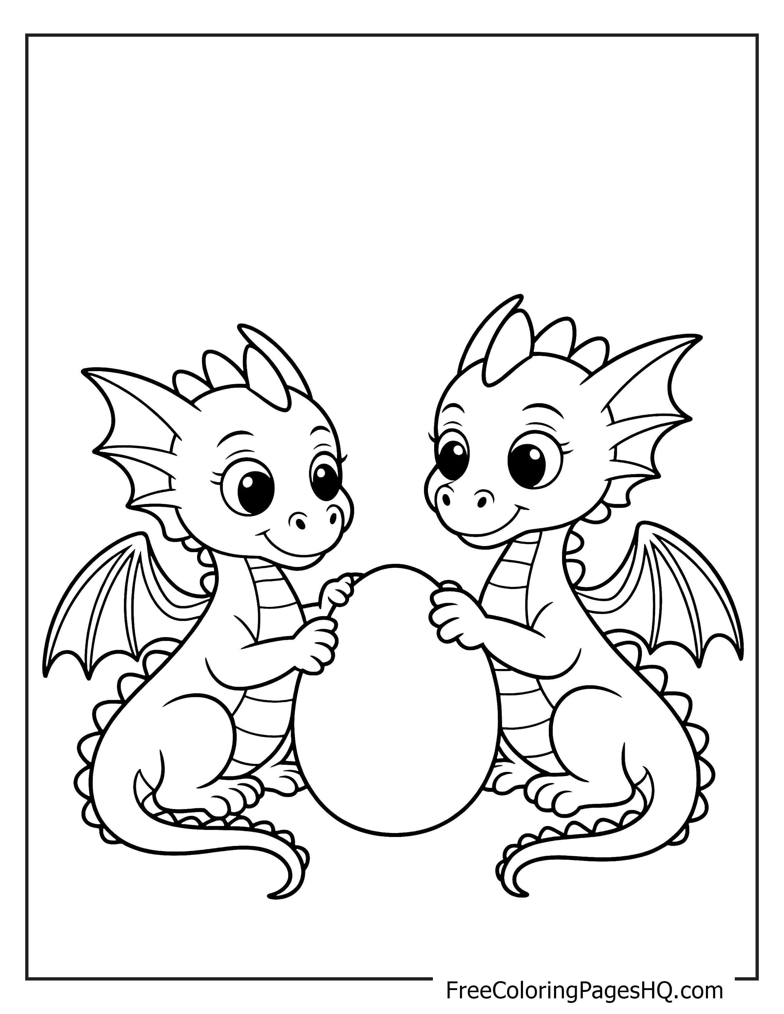 Adorable baby dragons with a big egg illustration.