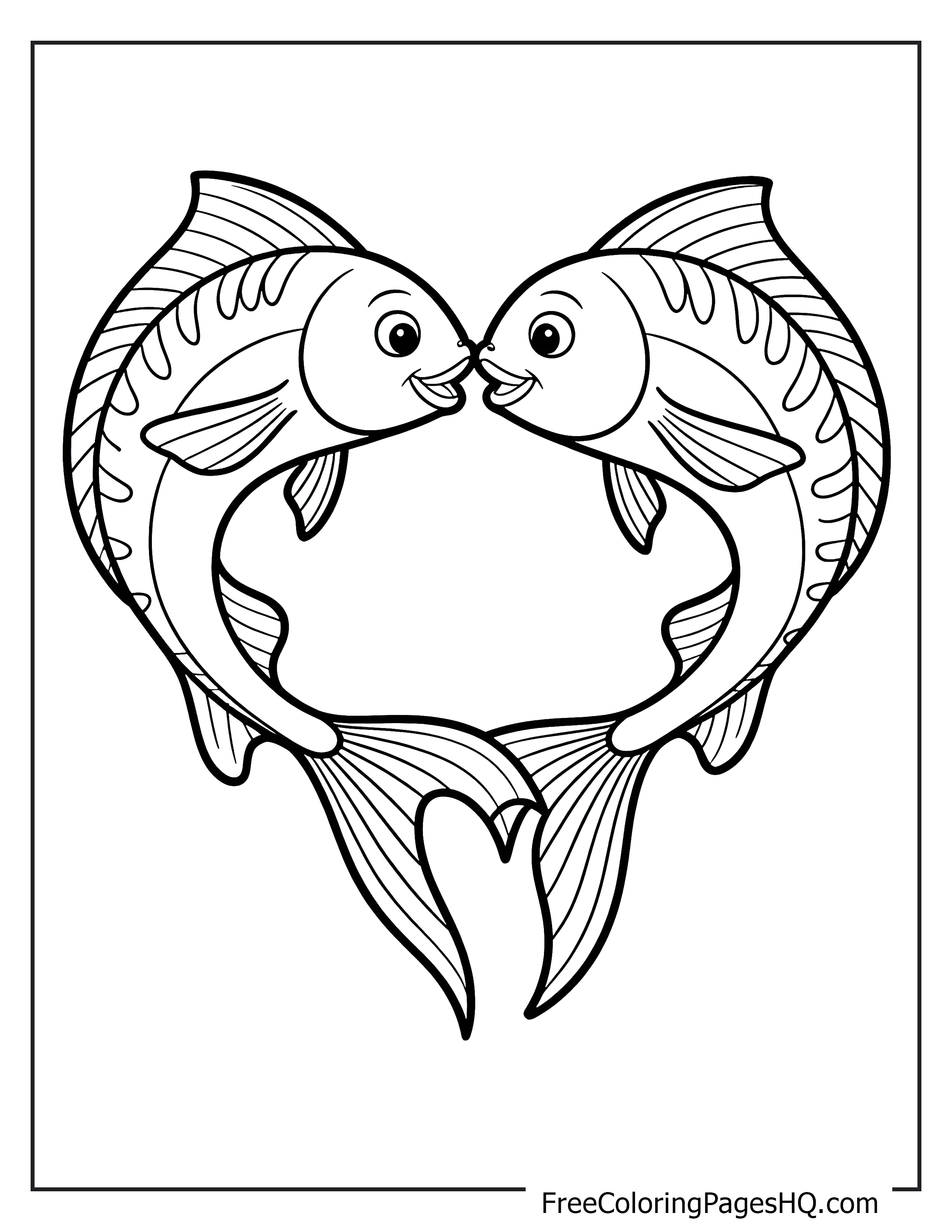 Two fish creating a heart shape as they face each other.