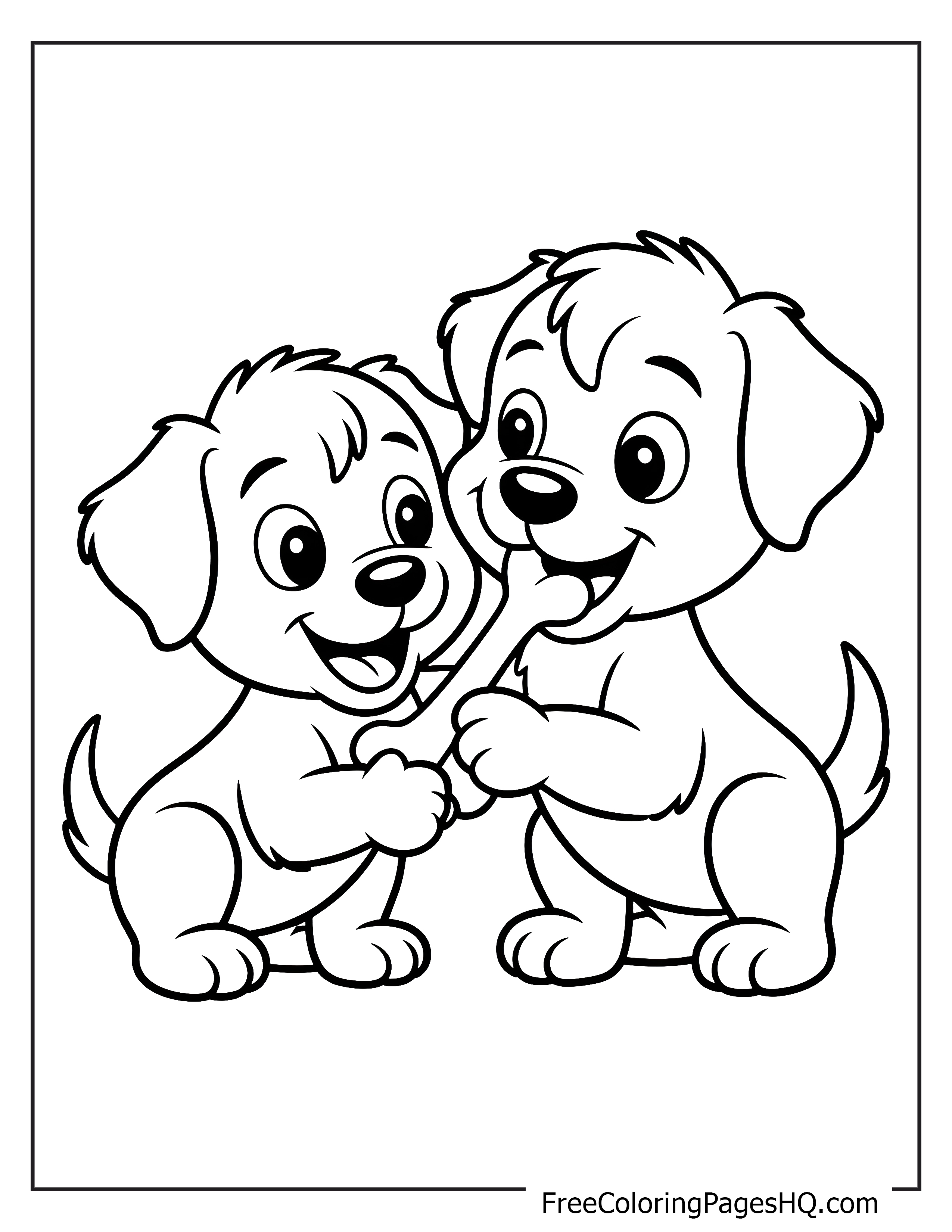 Adorable puppies sharing a rope toy.