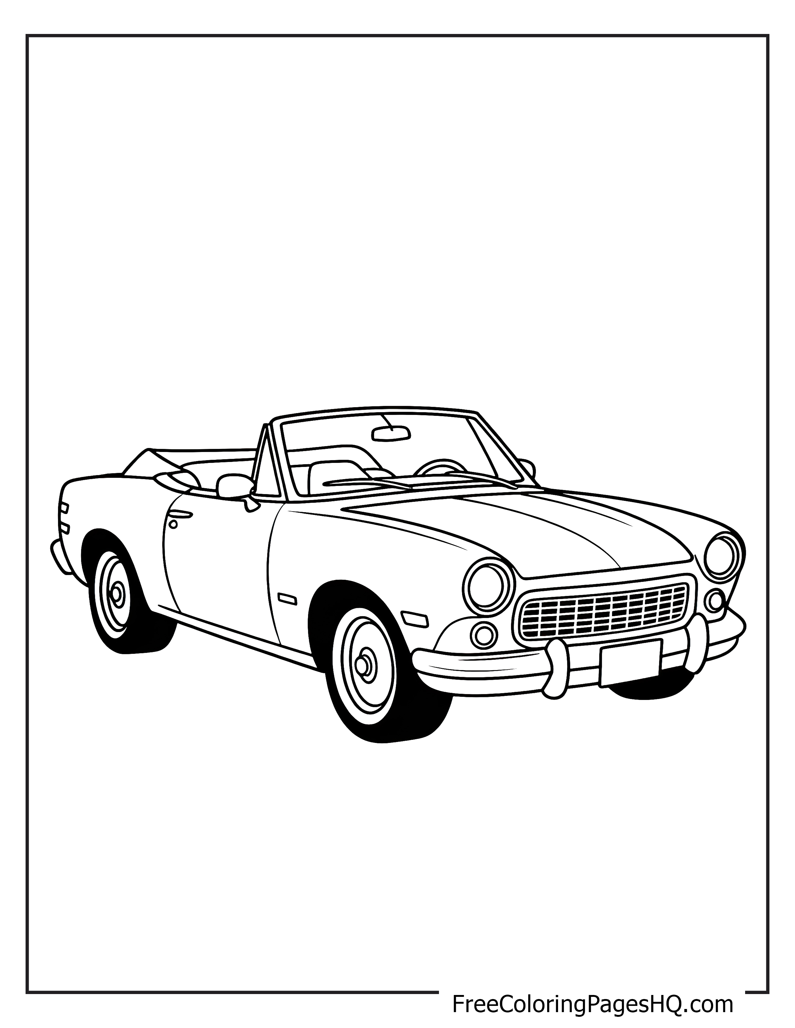 Line drawing of a classic convertible car for coloring.
